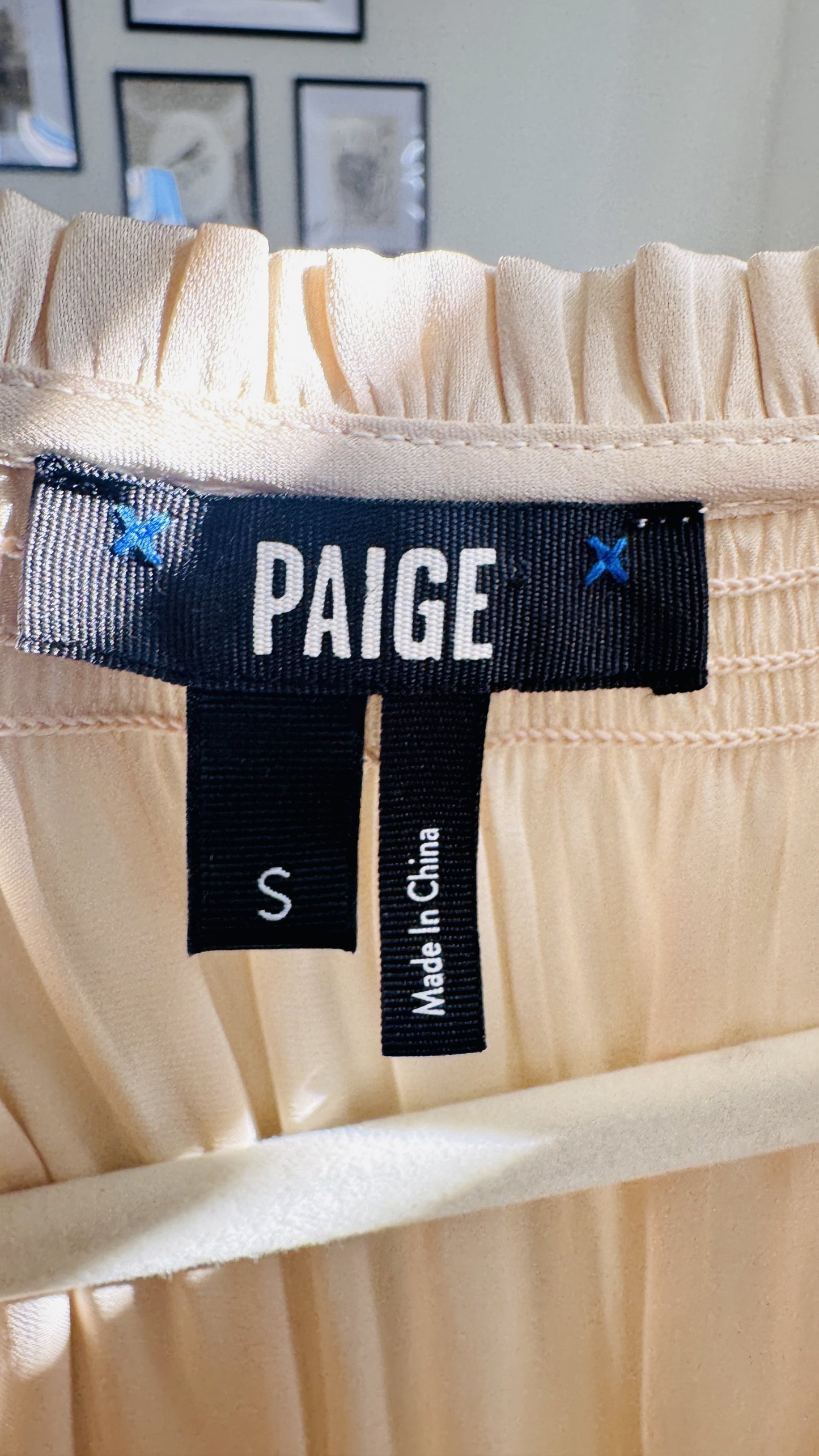 PAIGE Blush Satin Smocked Flutter Sleeve Blouse - Size S