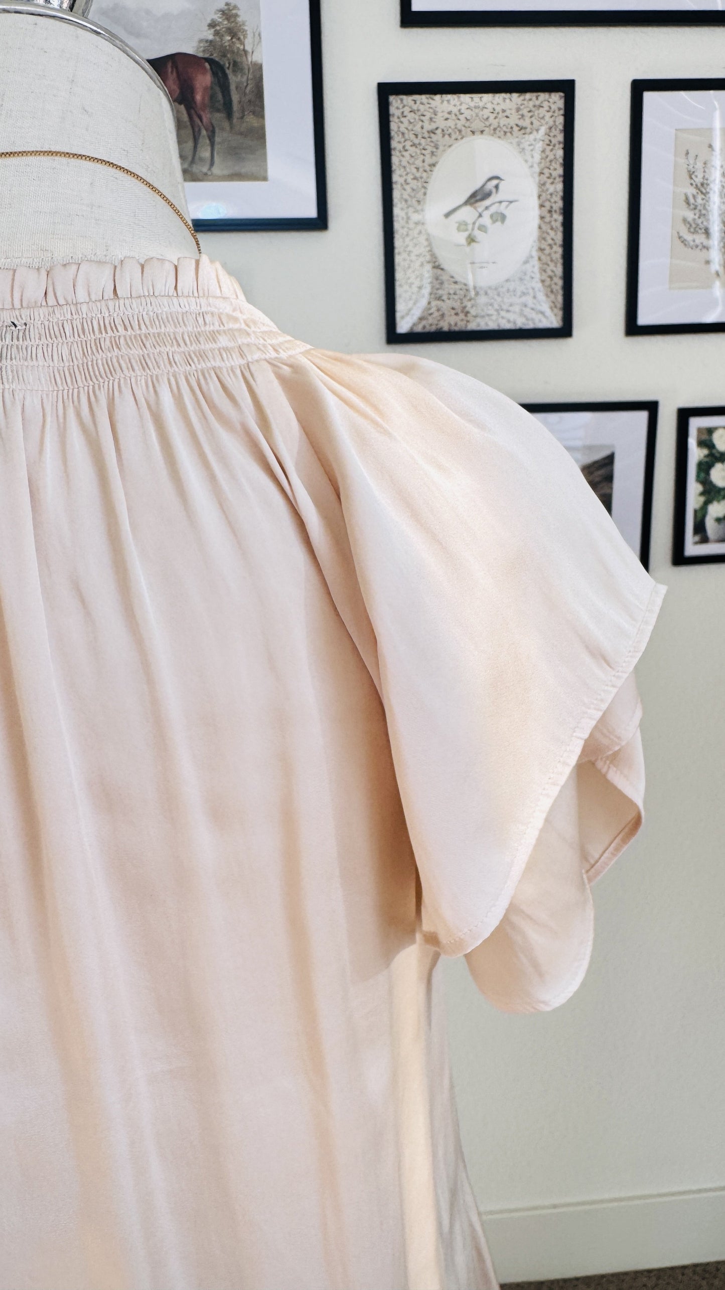 PAIGE Blush Satin Smocked Flutter Sleeve Blouse - Size S