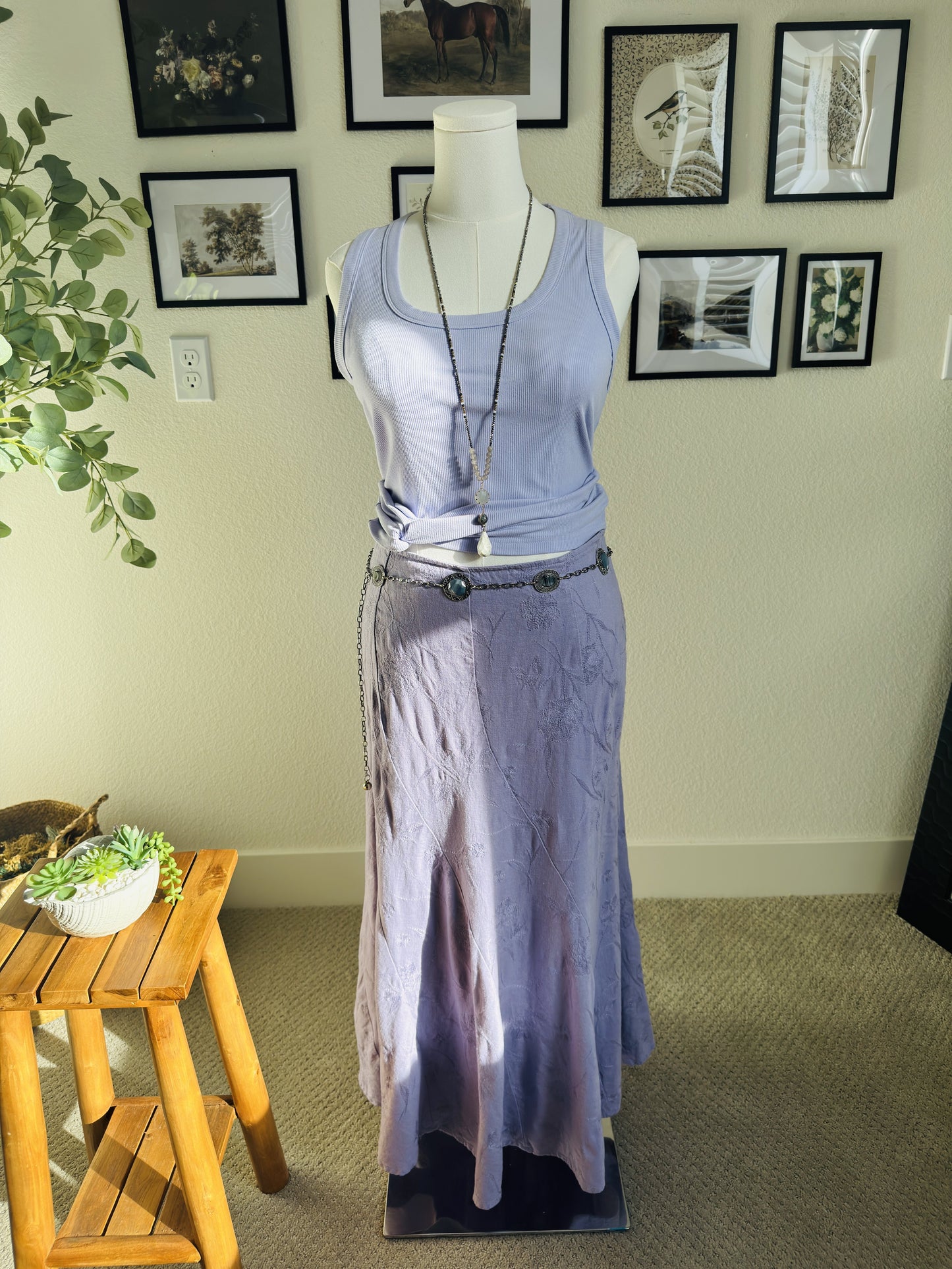 Christopher & Banks Lavender Embroidered Linen Blend Maxi Skirt - Size 12