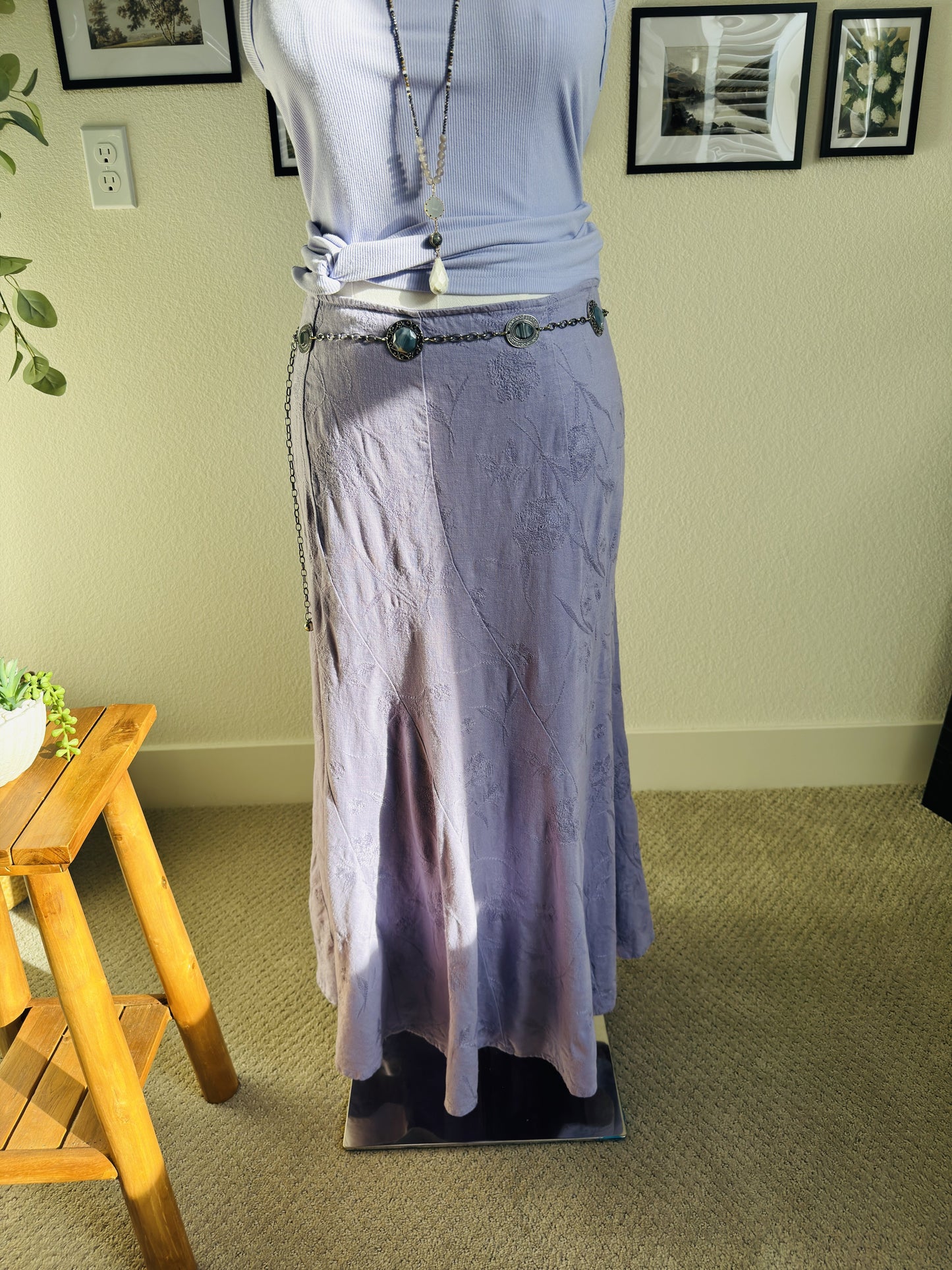 Christopher & Banks Lavender Embroidered Linen Blend Maxi Skirt - Size 12