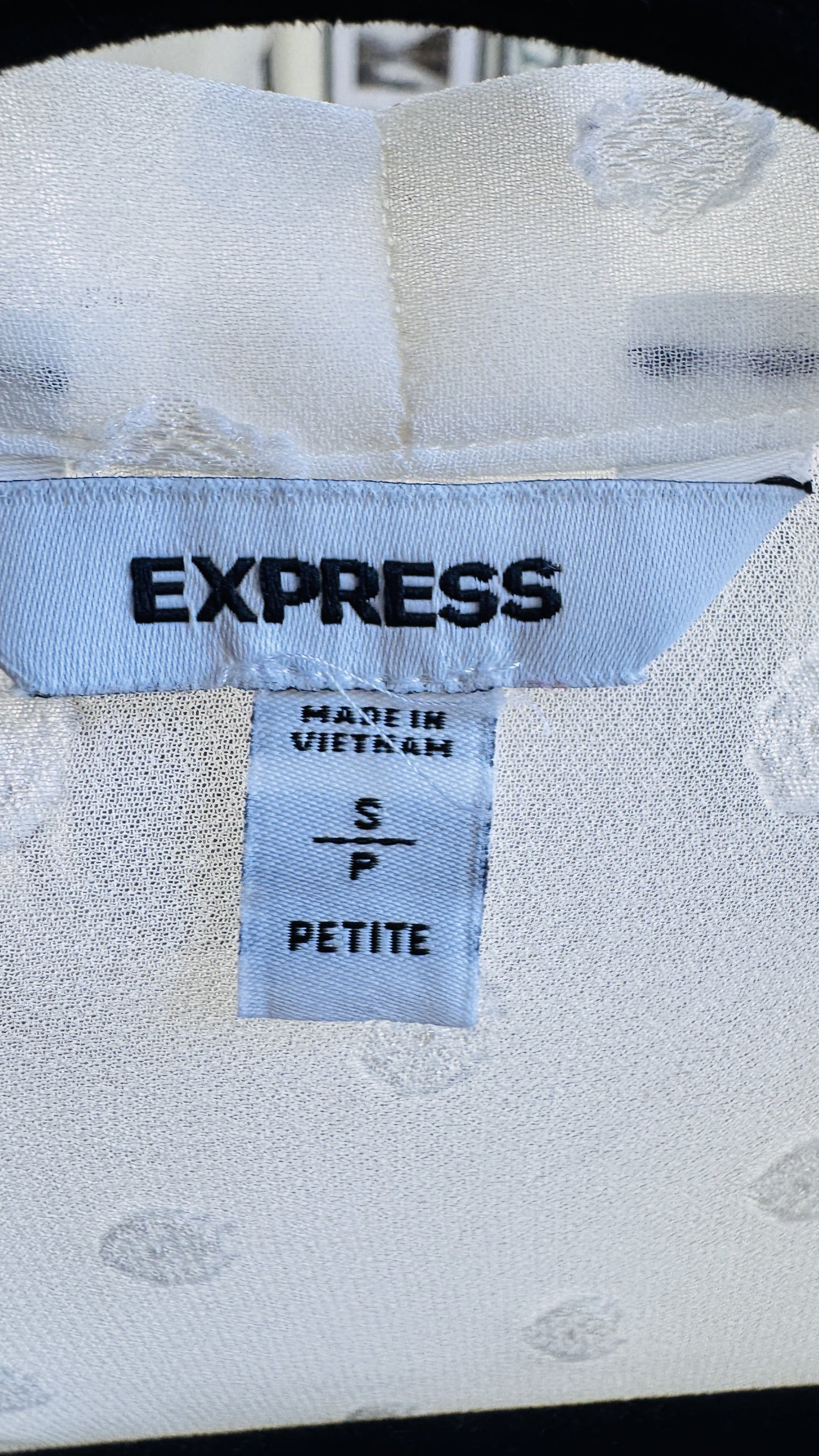 Express White Swiss Dot Tie-Neck Sheer Blouse - Size S Petite