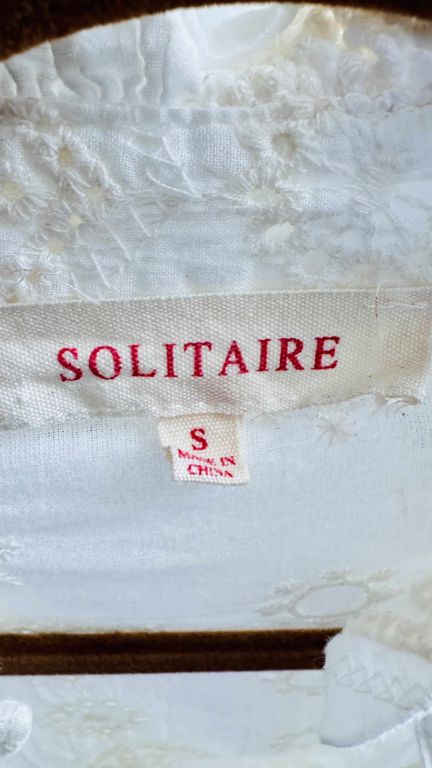 SOLITAIRE White Eyelet Embroidered Ruffle Collar Blouse - Size S