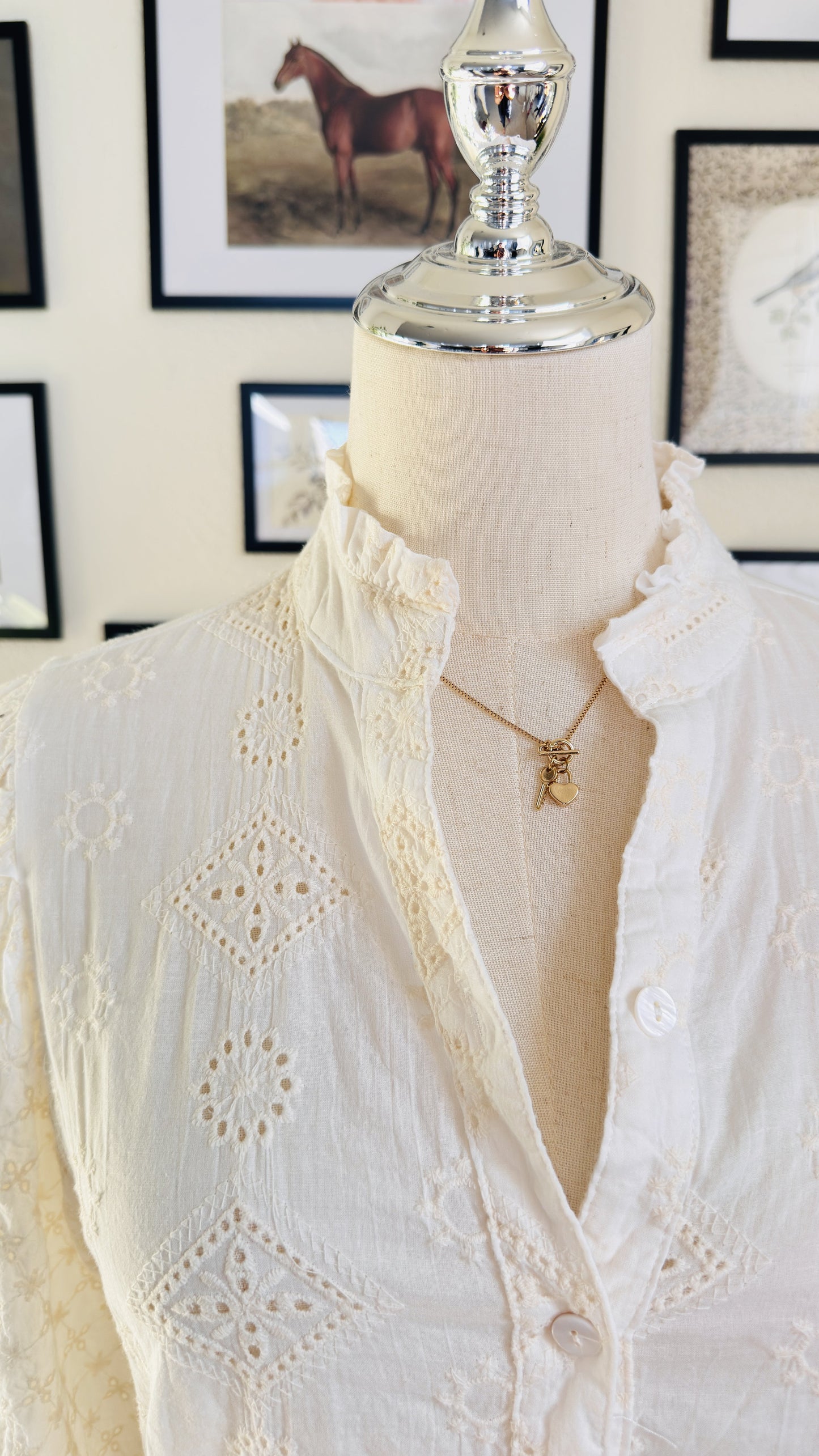 SOLITAIRE White Eyelet Embroidered Ruffle Collar Blouse - Size S