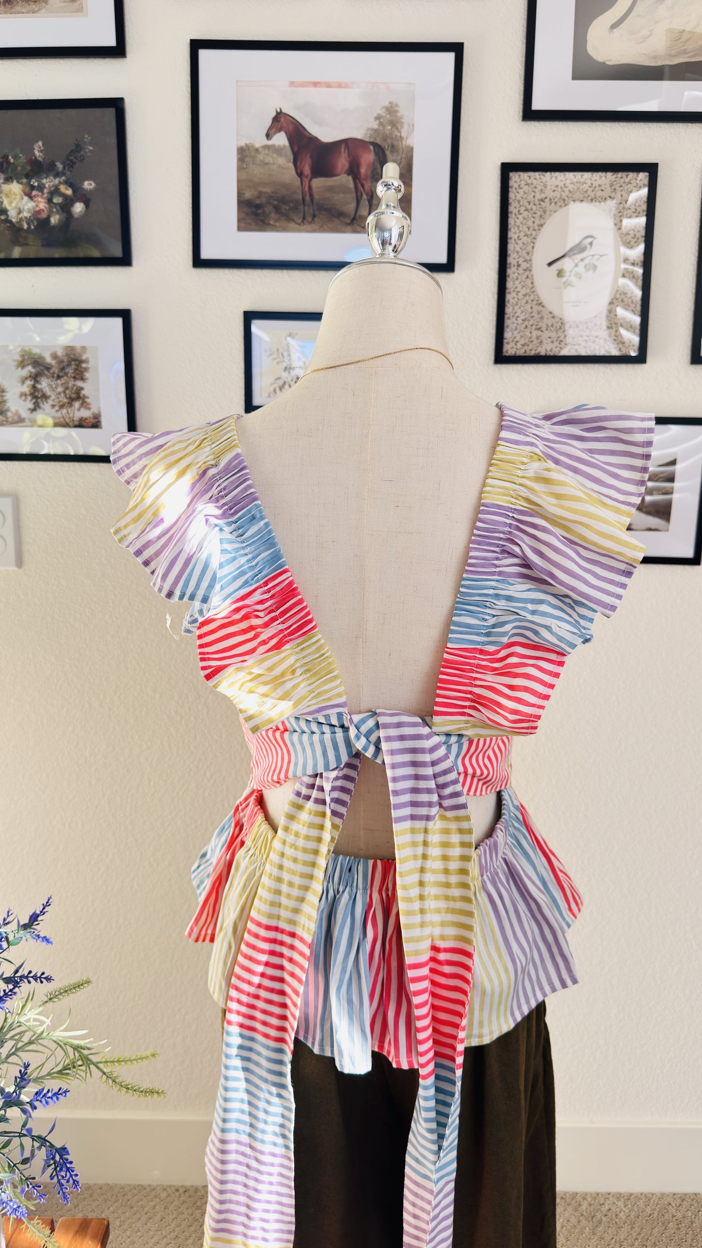 Iky & Me Rainbow Striped Ruffle Peplum Tie Back Top - Size S