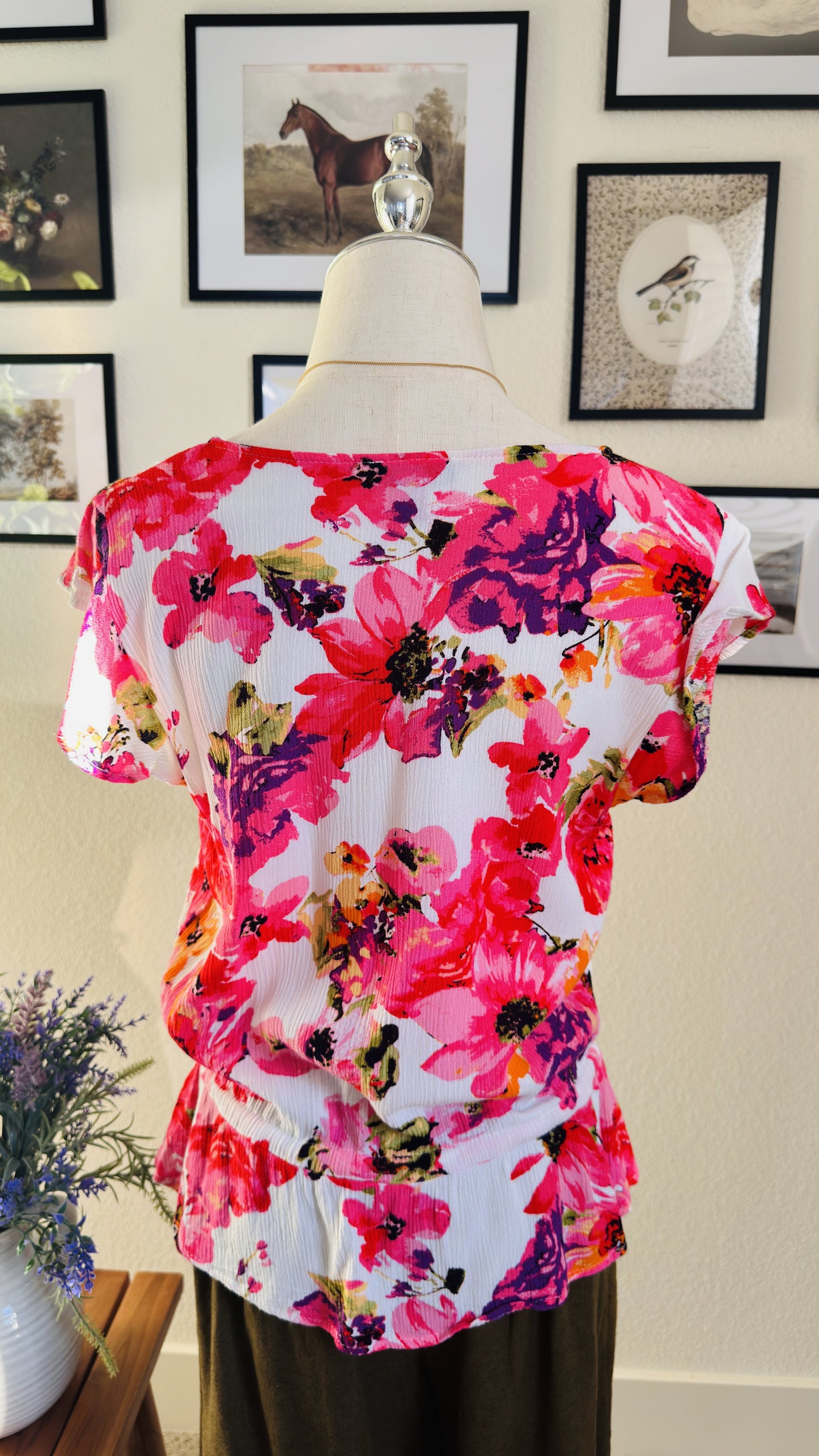Vince Camuto Floral Print V-Neck Tie-Waist Blouse - Size S