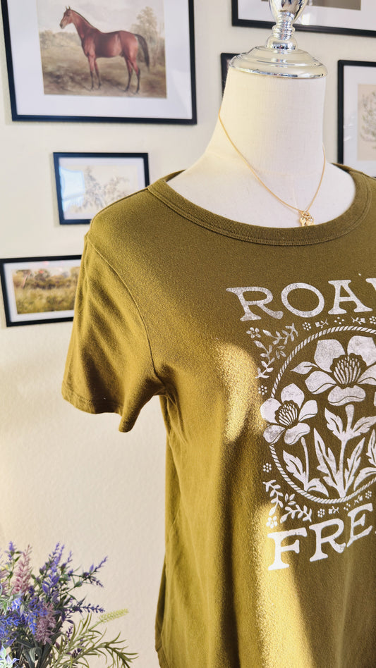 Old Navy Olive Green 'Roam Free' Graphic Tee - Size S Petite