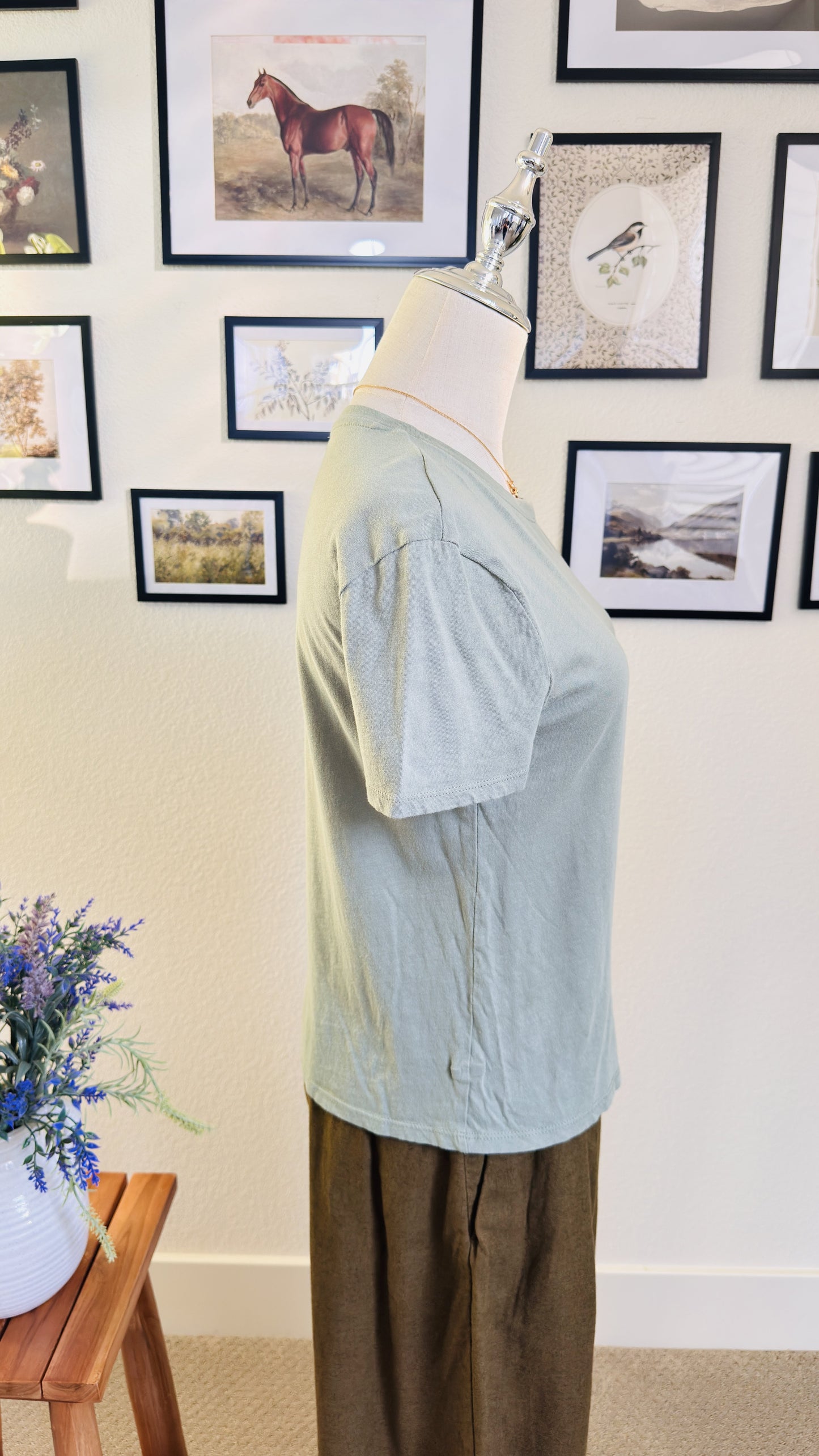 ZARA Sage Green Crewneck Short Sleeve T-Shirt - Size S