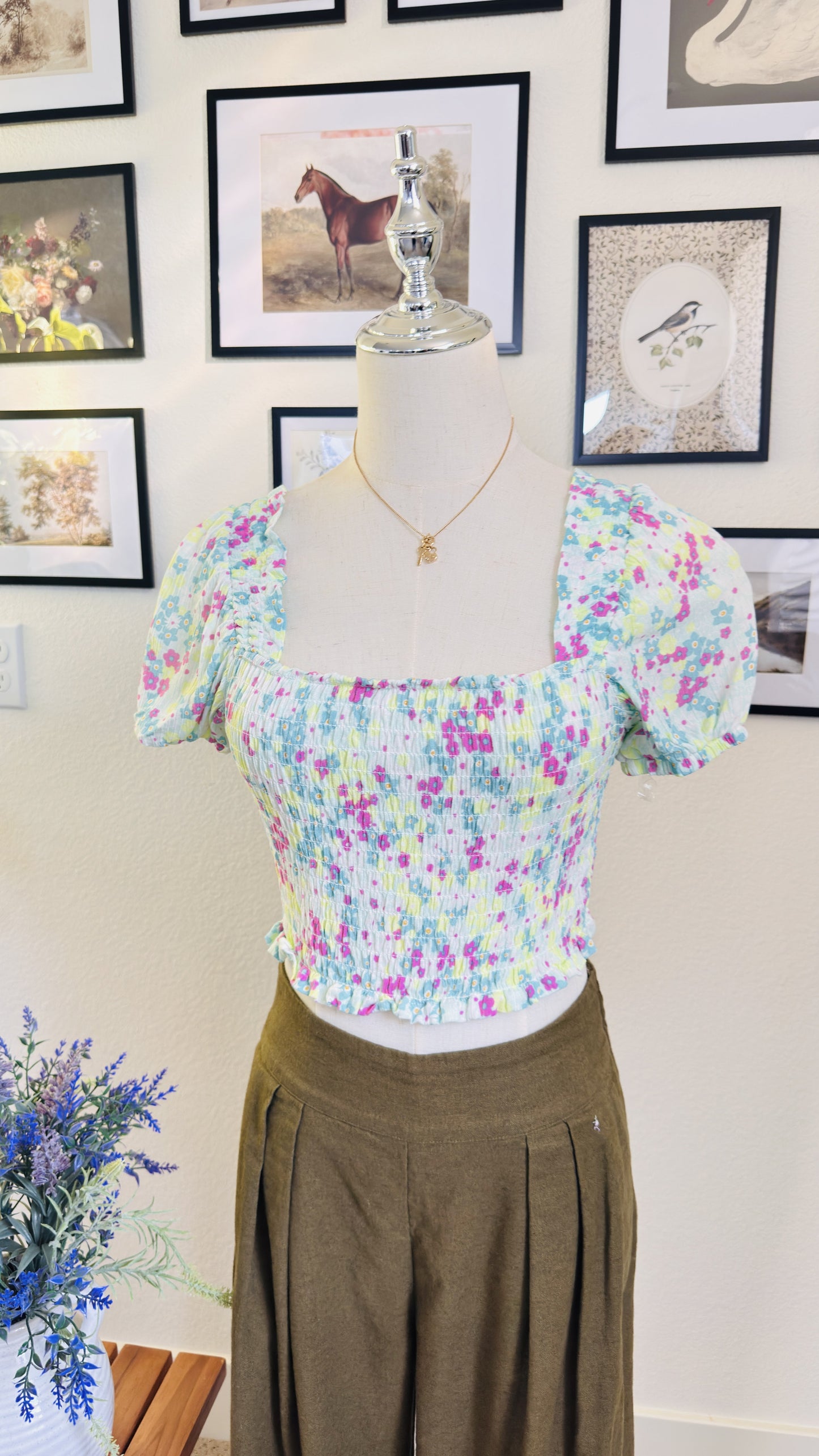 kensiegirl Floral Smocked Puff Sleeve Top - Size 12