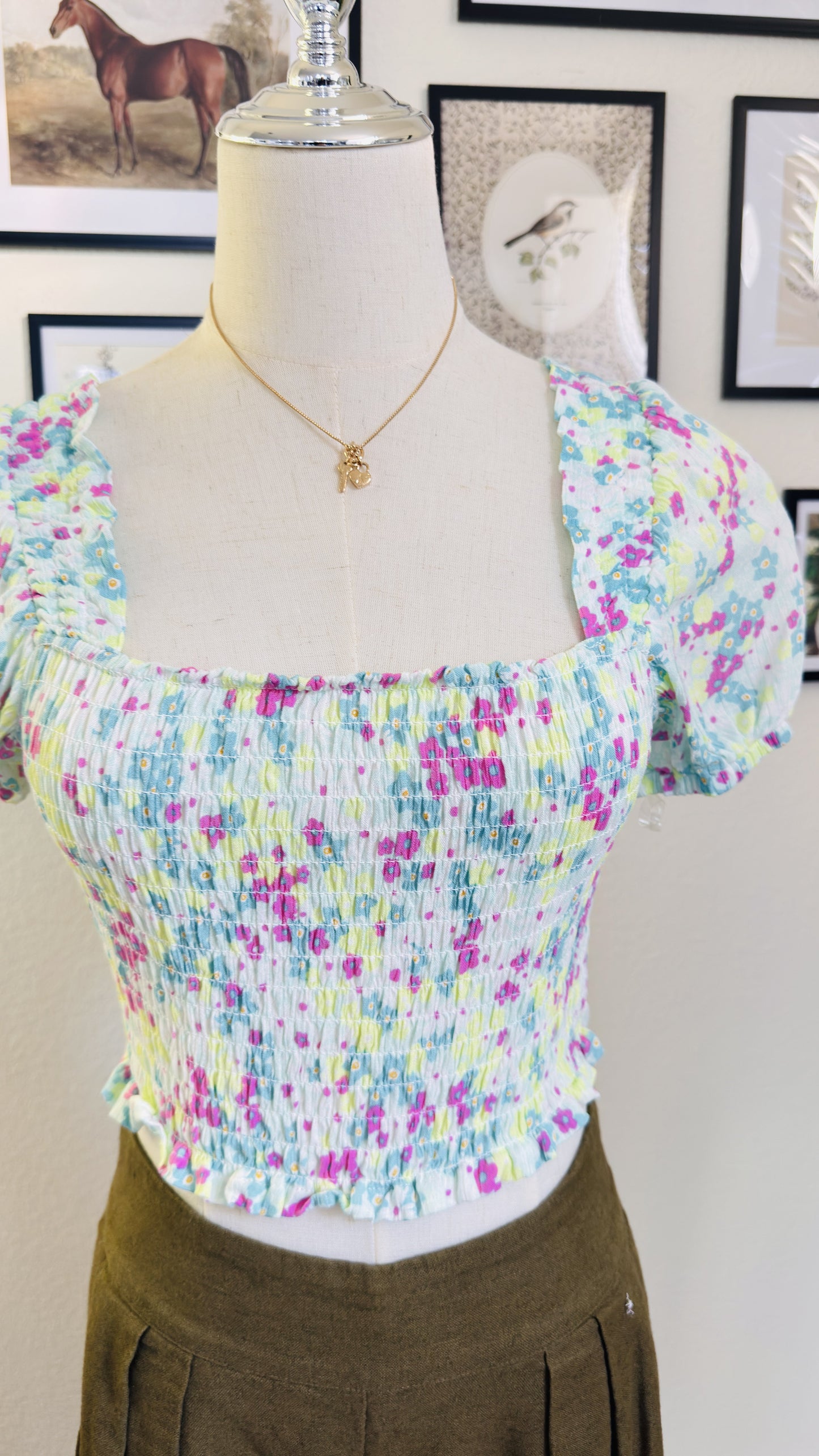 kensiegirl Floral Smocked Puff Sleeve Top - Size 12