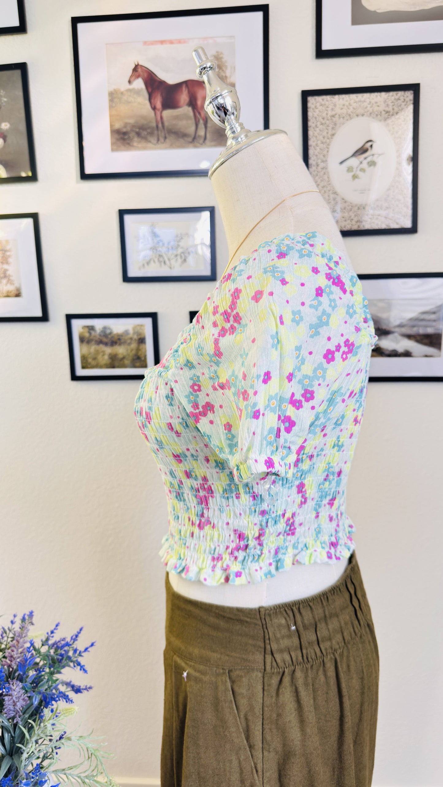 kensiegirl Floral Smocked Puff Sleeve Top - Size 12