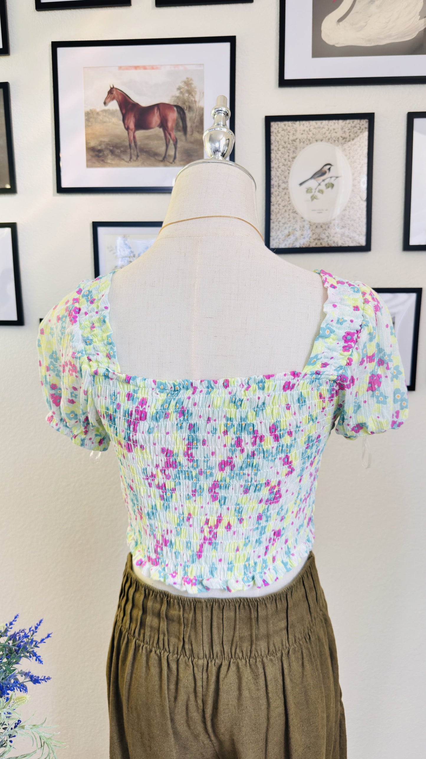 kensiegirl Floral Smocked Puff Sleeve Top - Size 12