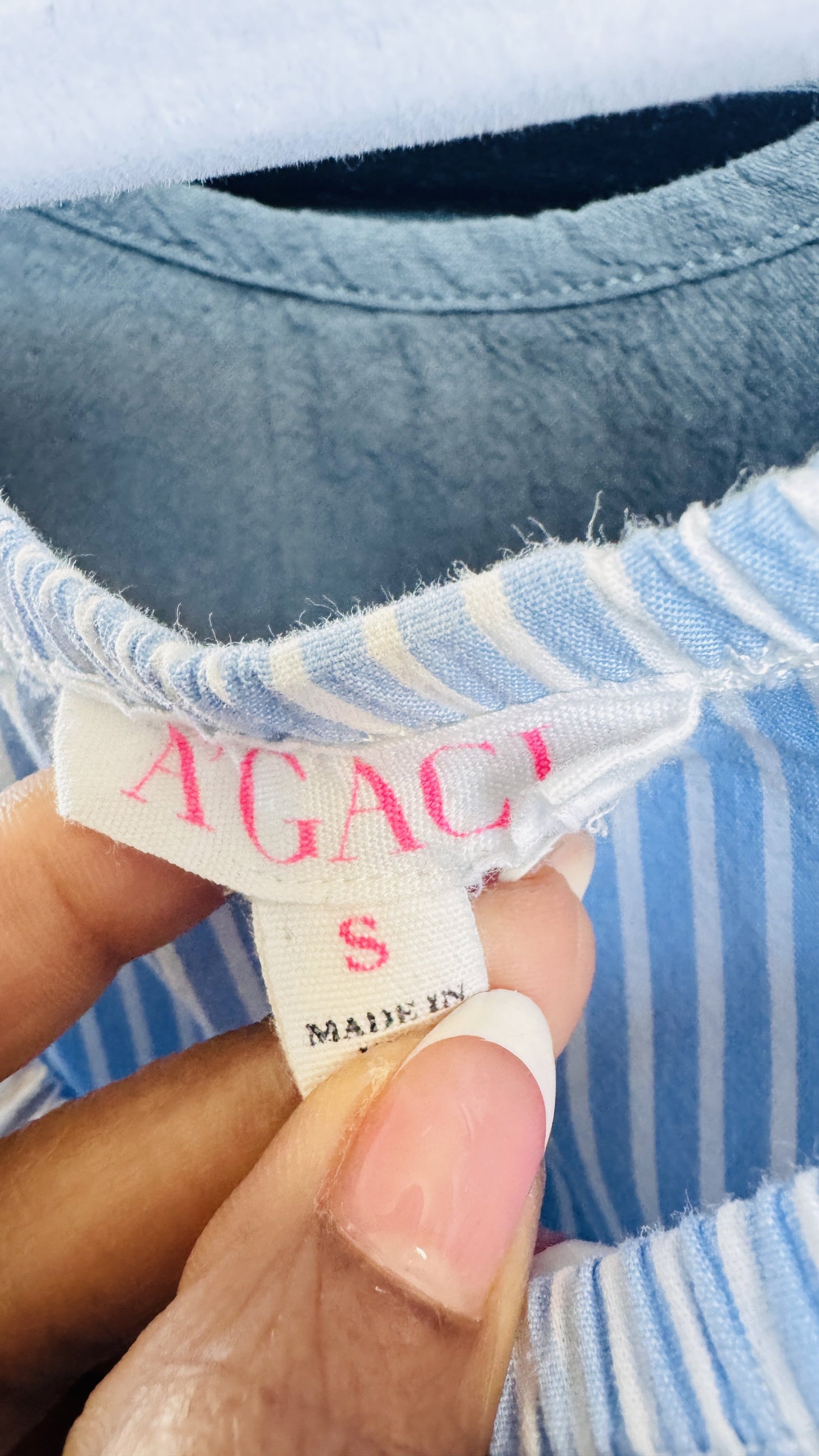 Blue and White Striped Off-The-Shoulder Lace Trim Top Size S