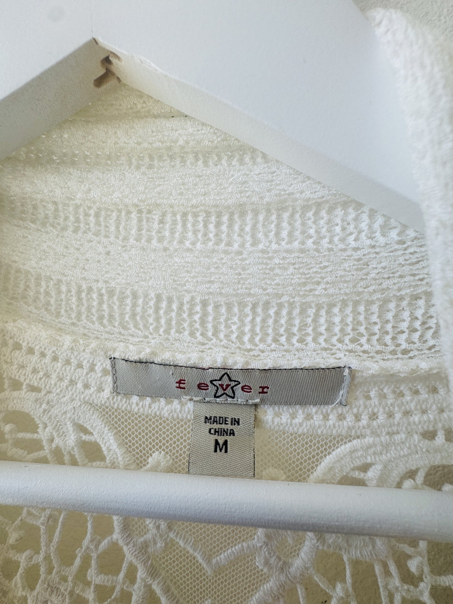 Fever White Open Front Crochet Lace Back Cardigan - Size M