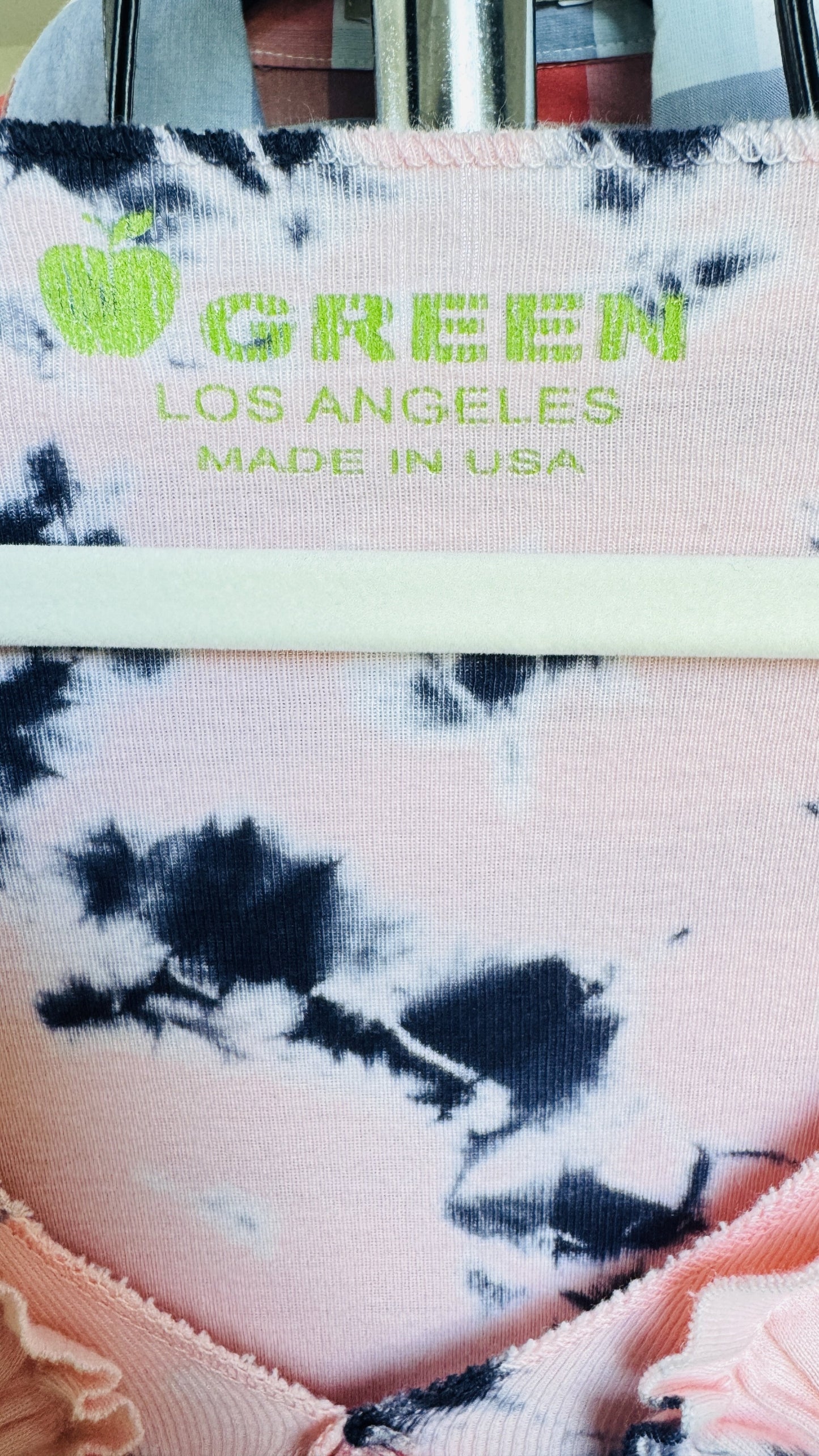 Green Apple Los Angeles Pink Tie-Dye Rhinestone Ruffle Top - Size S