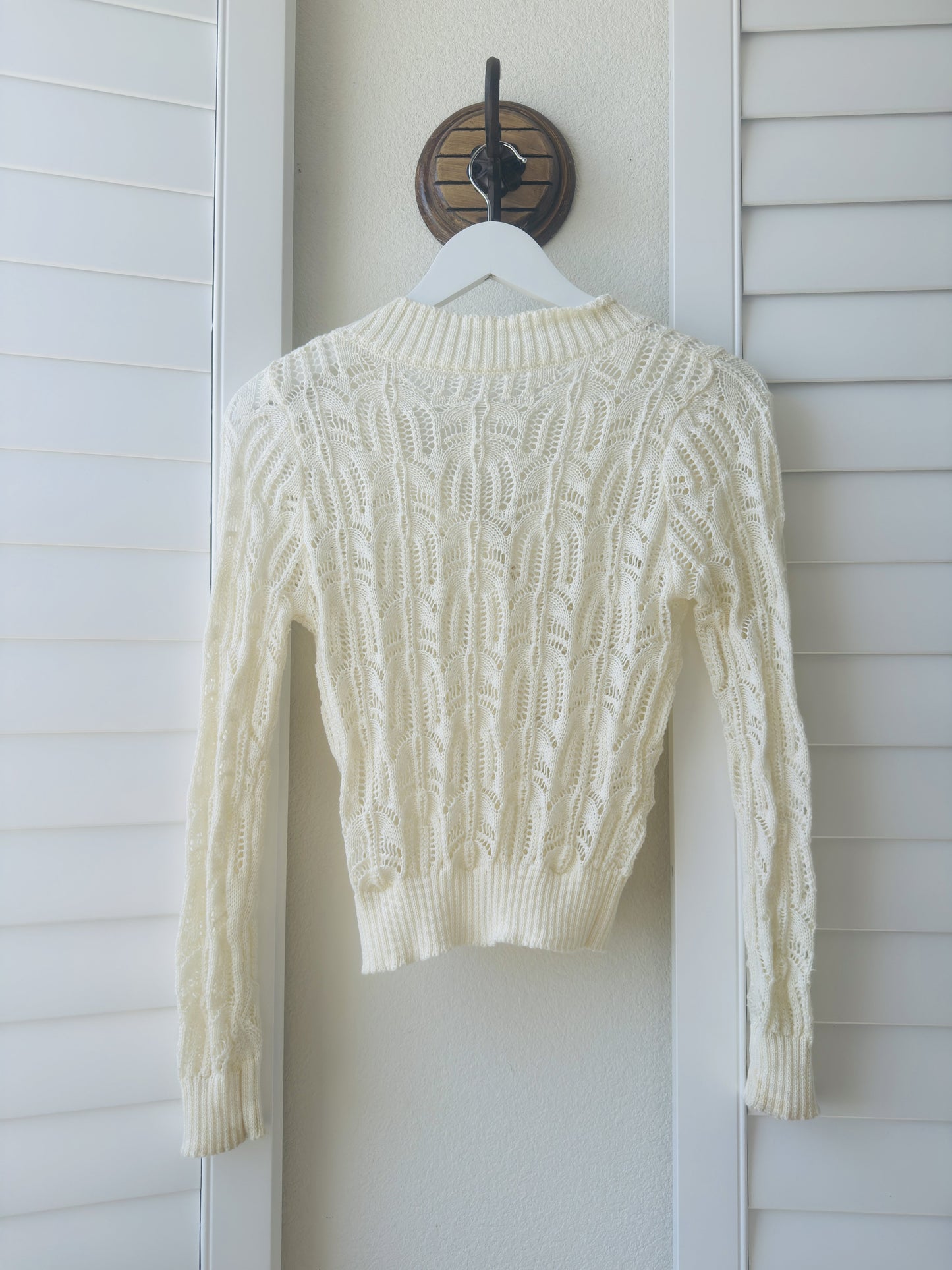 Cream Crochet-Style Pointelle Knit Cardigan - Size S