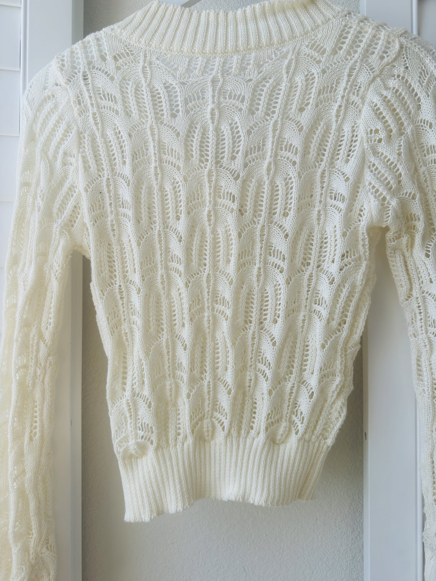 Cream Crochet-Style Pointelle Knit Cardigan - Size S