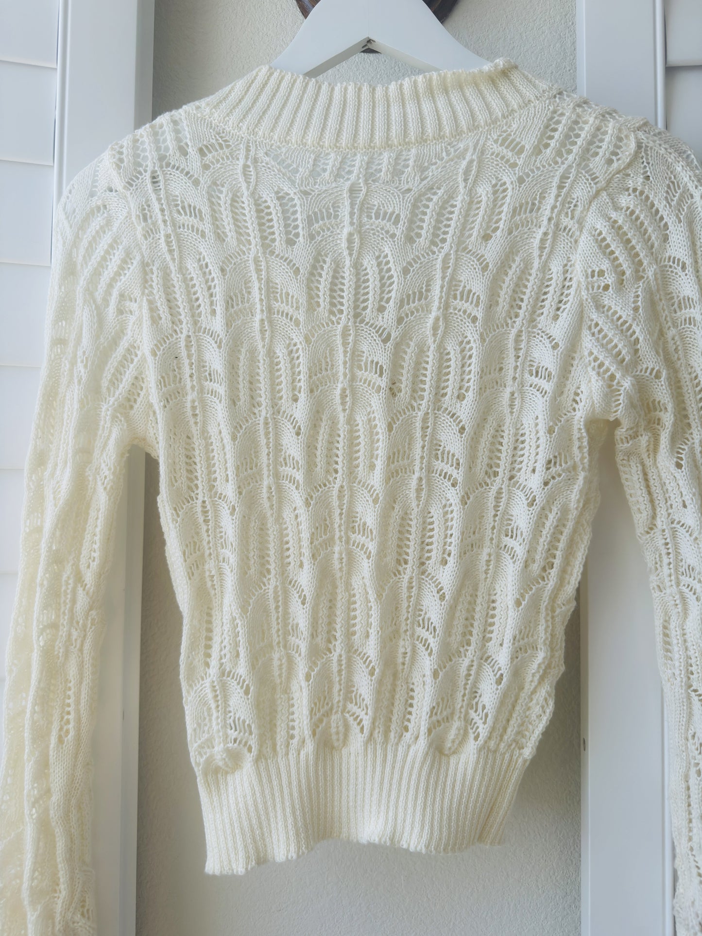 Cream Crochet-Style Pointelle Knit Cardigan - Size S