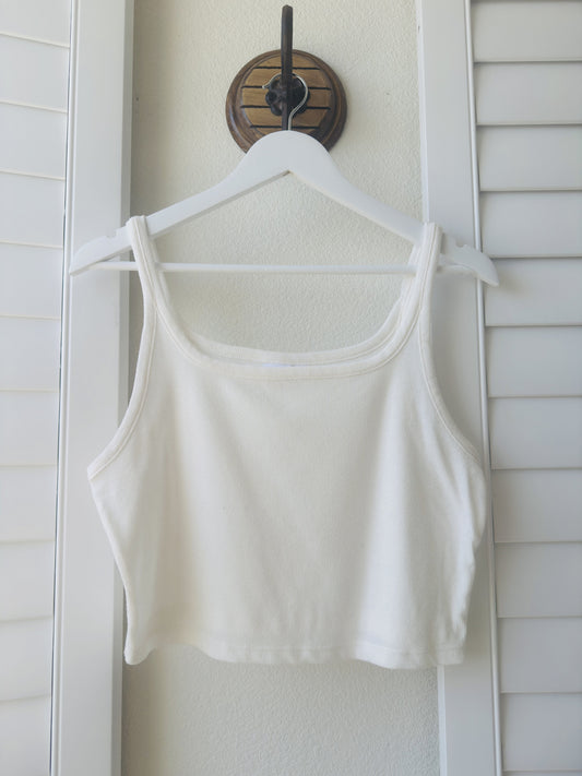 Colsie White Ribbed Crop Tank Top - Size L