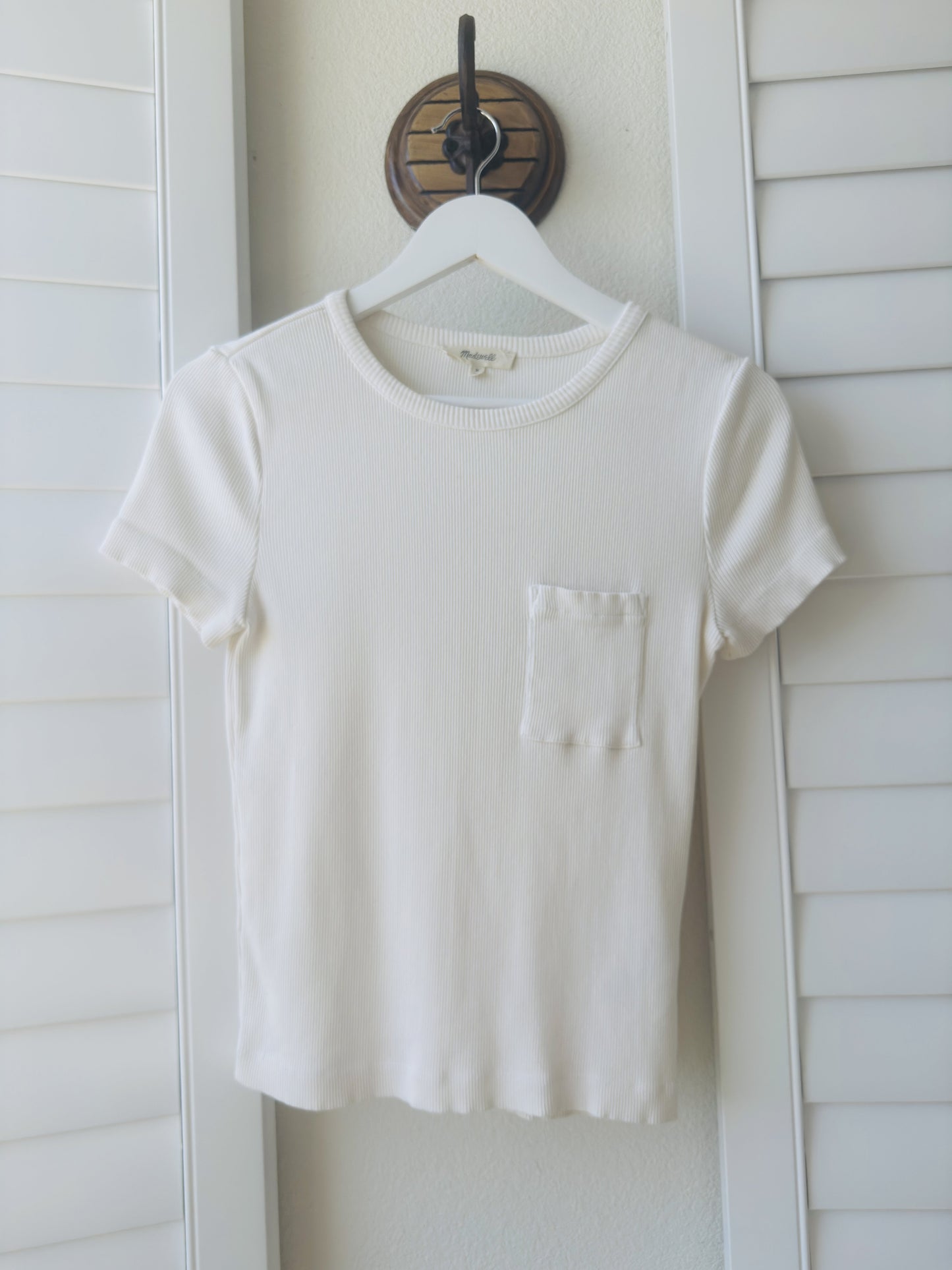 Madewell White Ribbed Pocket Tee - Size M