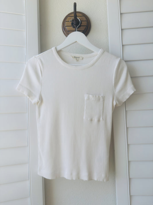 Madewell White Ribbed Pocket Tee - Size M