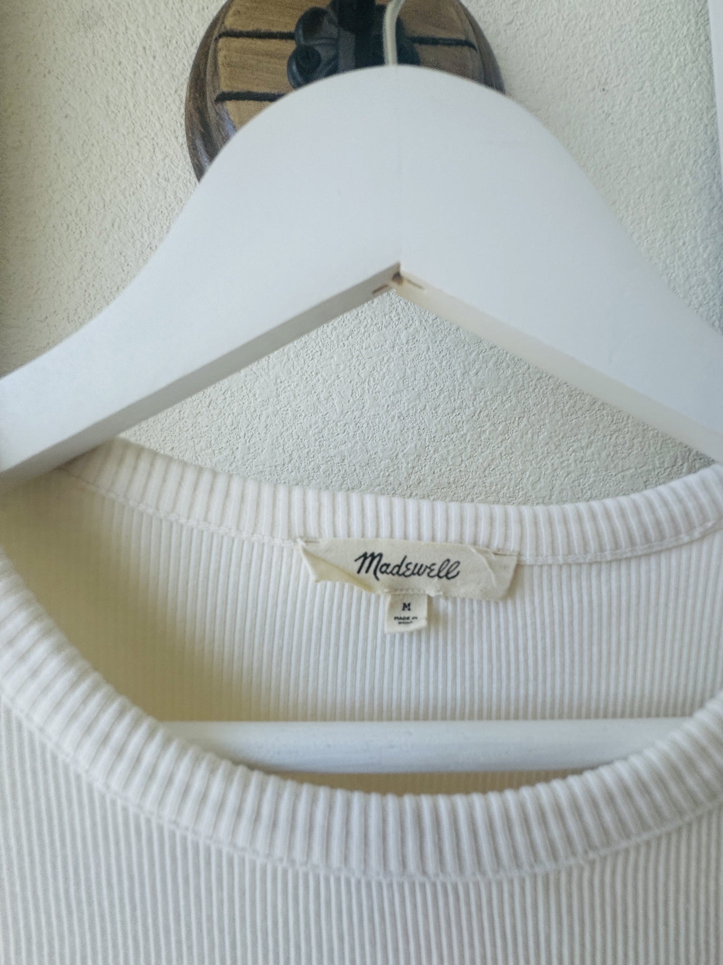 Madewell White Ribbed Pocket Tee - Size M