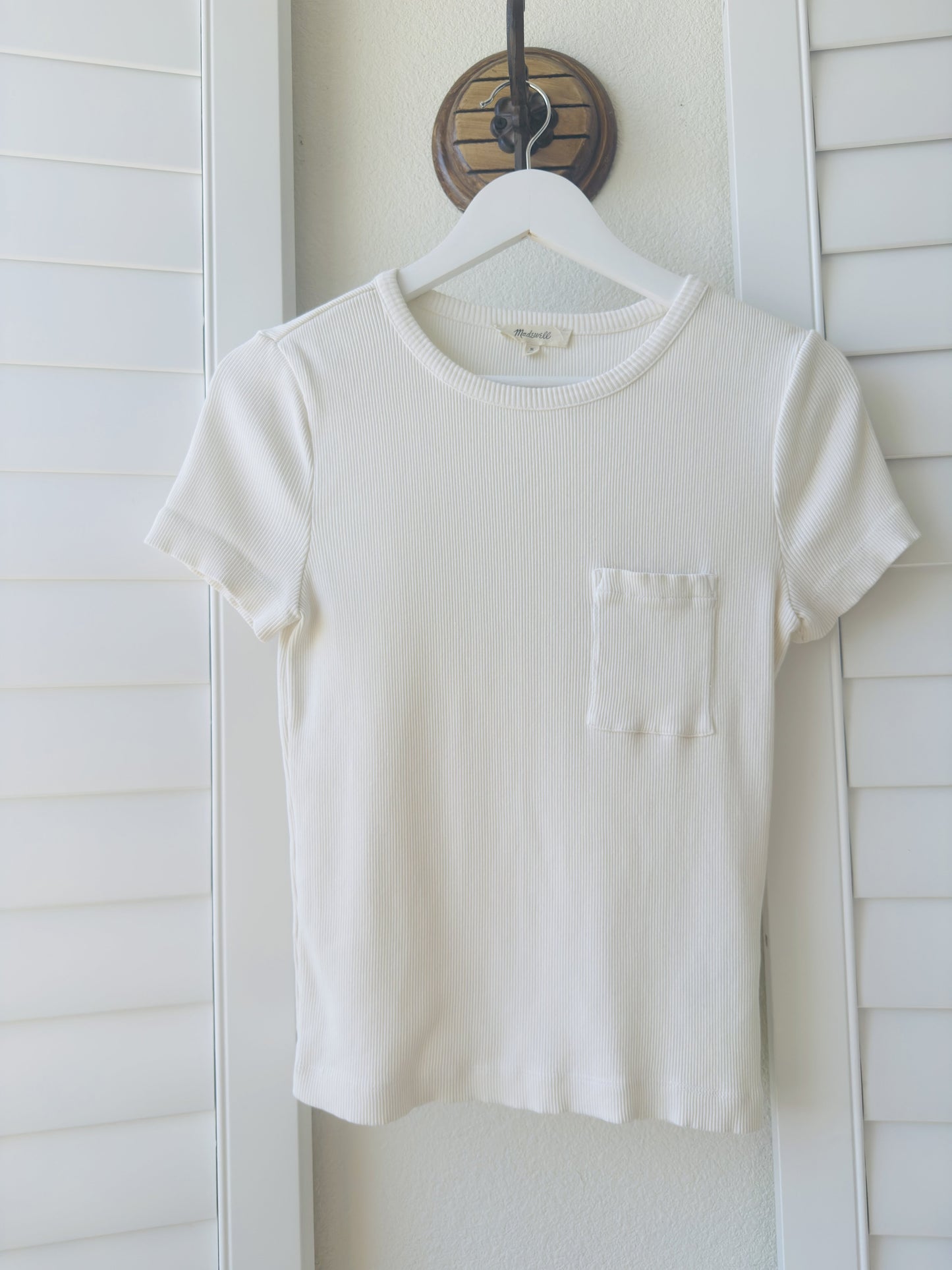 Madewell White Ribbed Pocket Tee - Size M