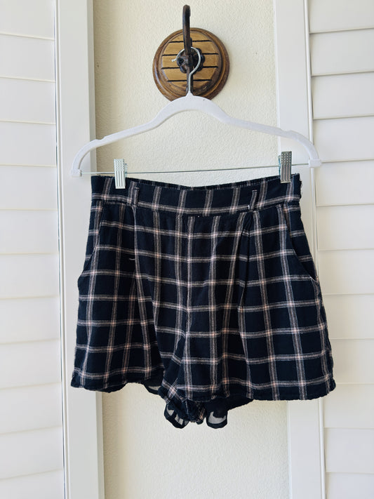 American Eagle Plaid High-Waisted Cotton Linen Shorts - Size M
