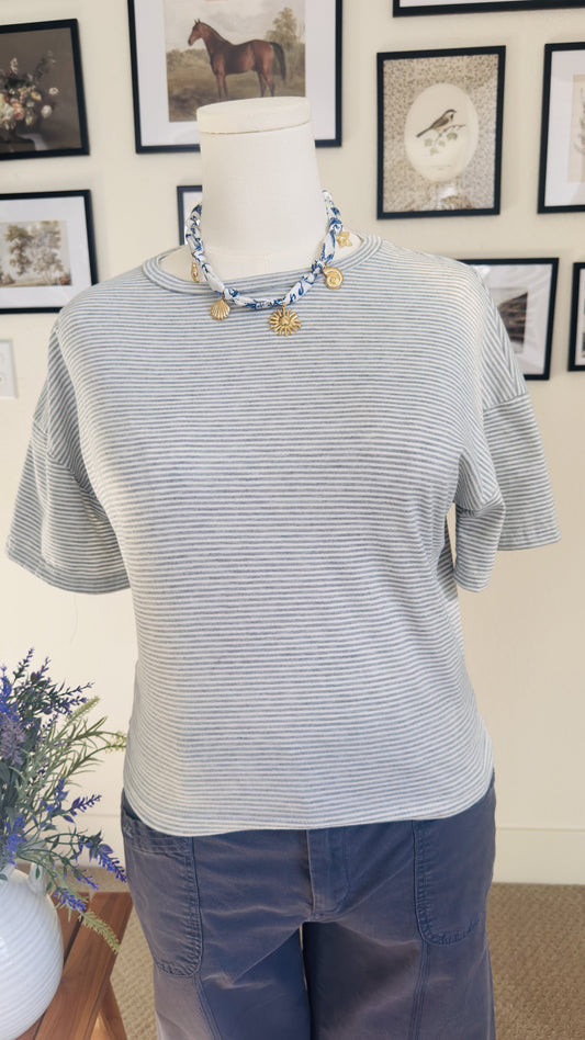 Striped Dropped-Shoulder Short Sleeve Top - Size M
