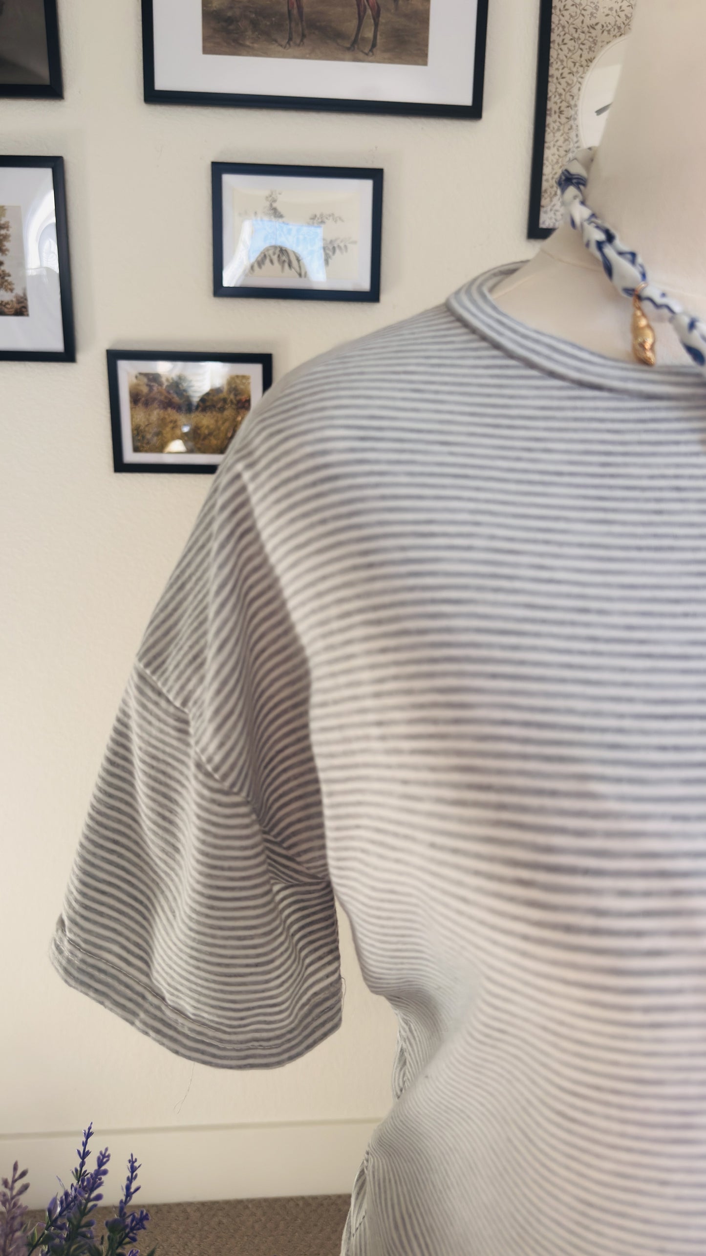 Striped Dropped-Shoulder Short Sleeve Top - Size M