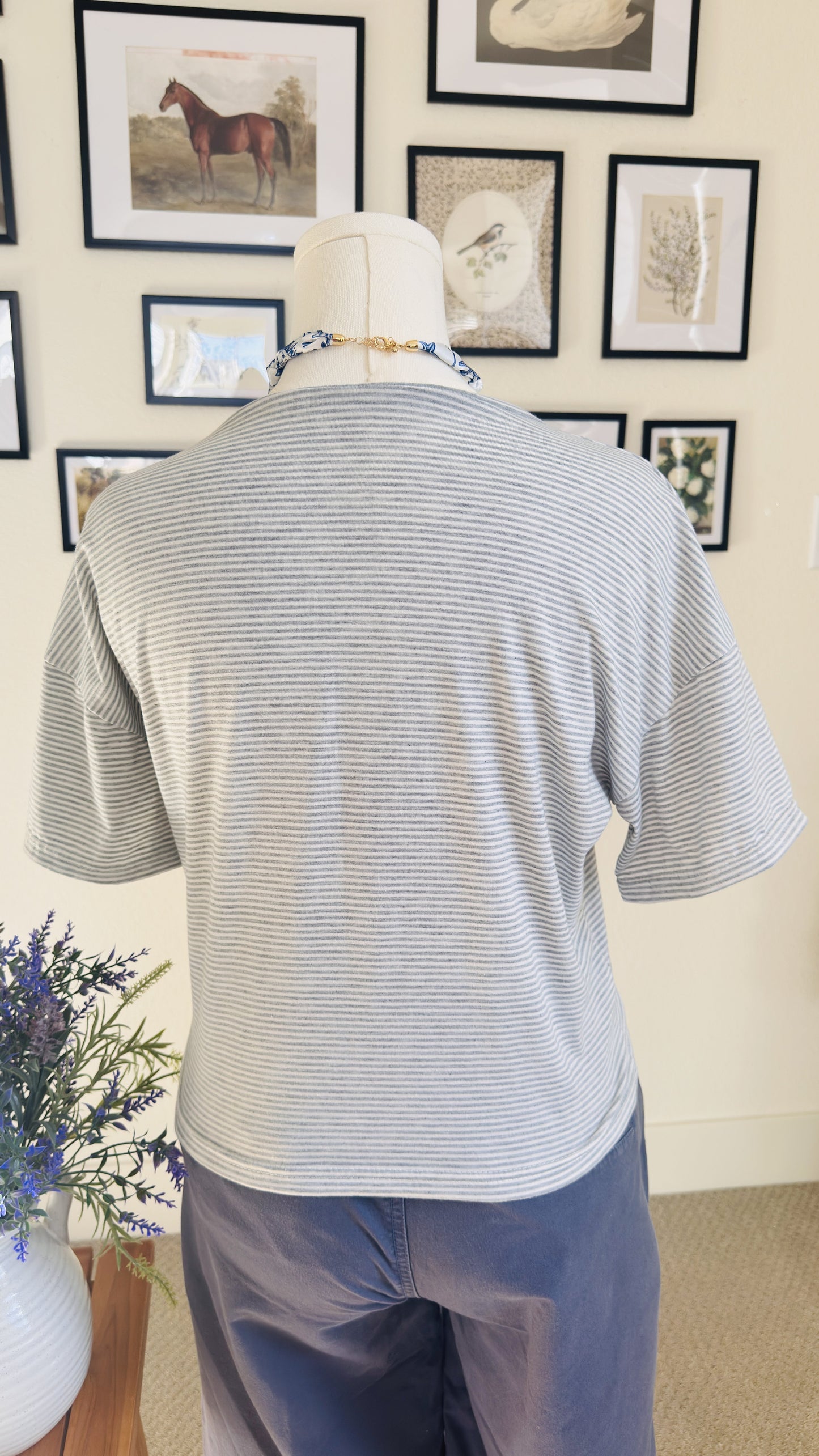 Striped Dropped-Shoulder Short Sleeve Top - Size M