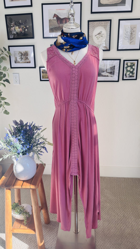 Style & Co Pink Crochet Lace Handkerchief Hem Dress - Size S