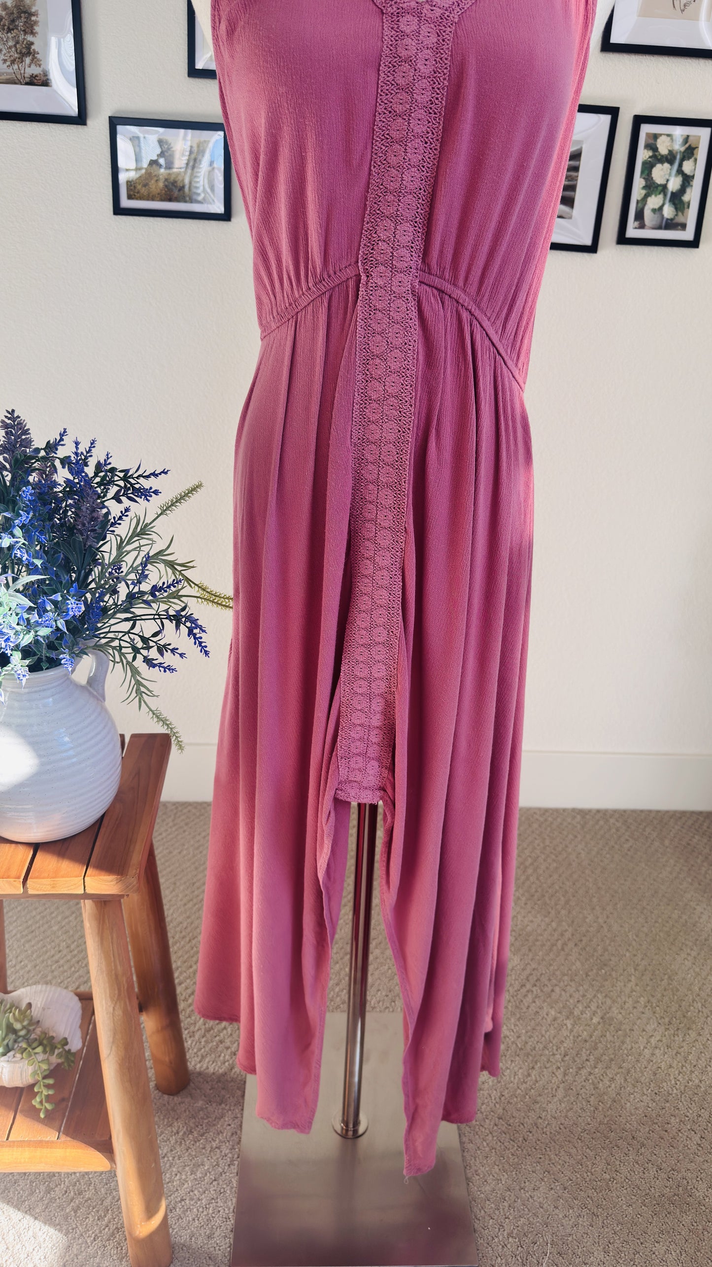 Style & Co Pink Crochet Lace Handkerchief Hem Dress - Size S