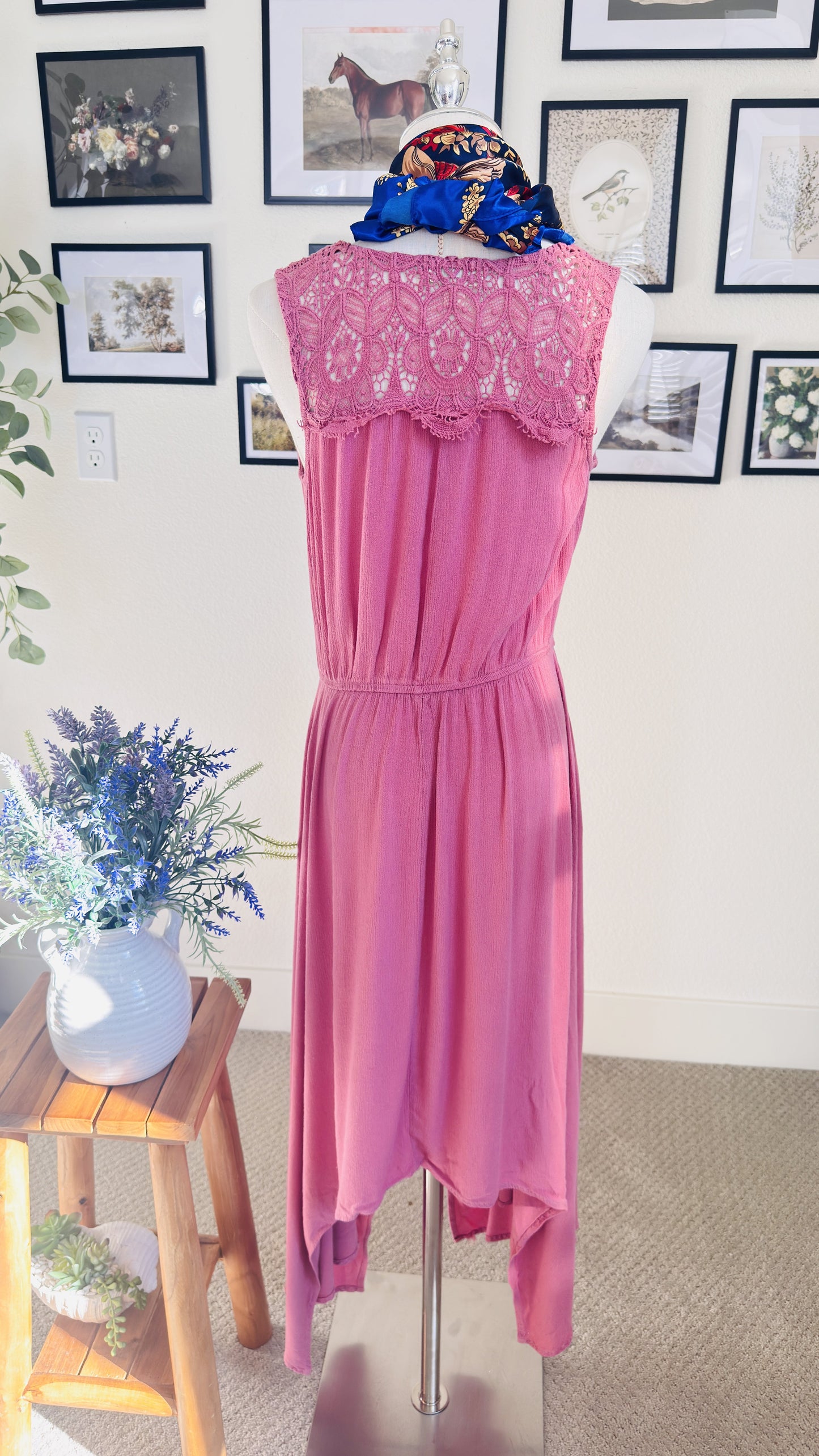 Style & Co Pink Crochet Lace Handkerchief Hem Dress - Size S