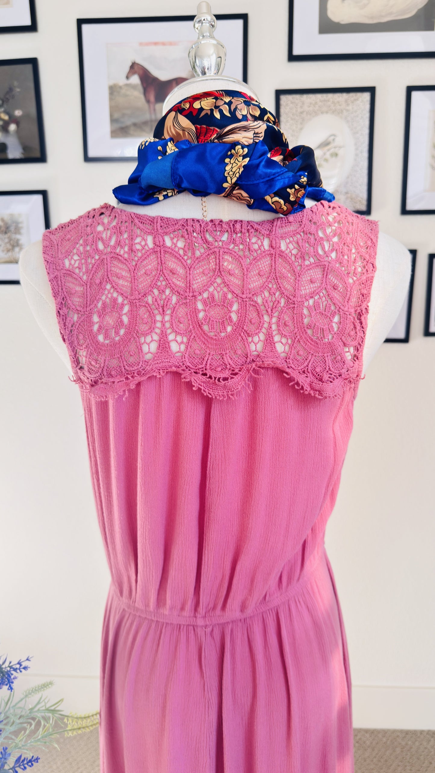 Style & Co Pink Crochet Lace Handkerchief Hem Dress - Size S