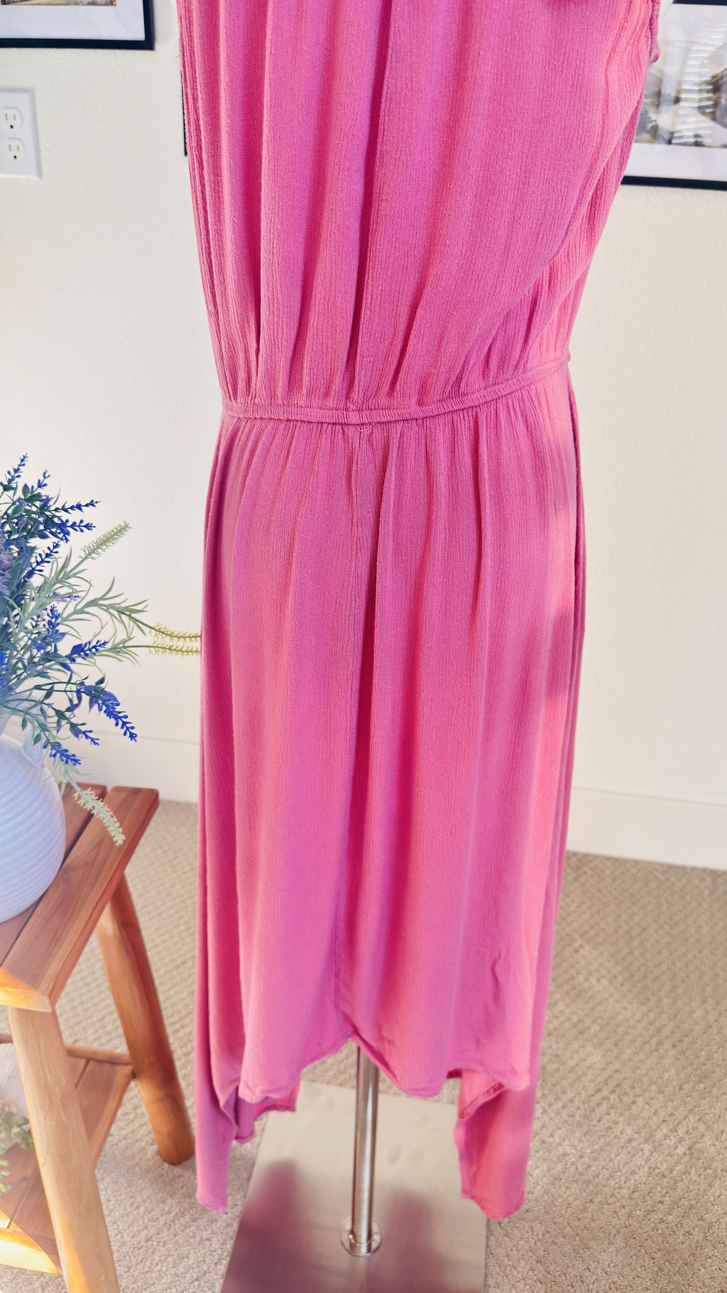 Style & Co Pink Crochet Lace Handkerchief Hem Dress - Size S