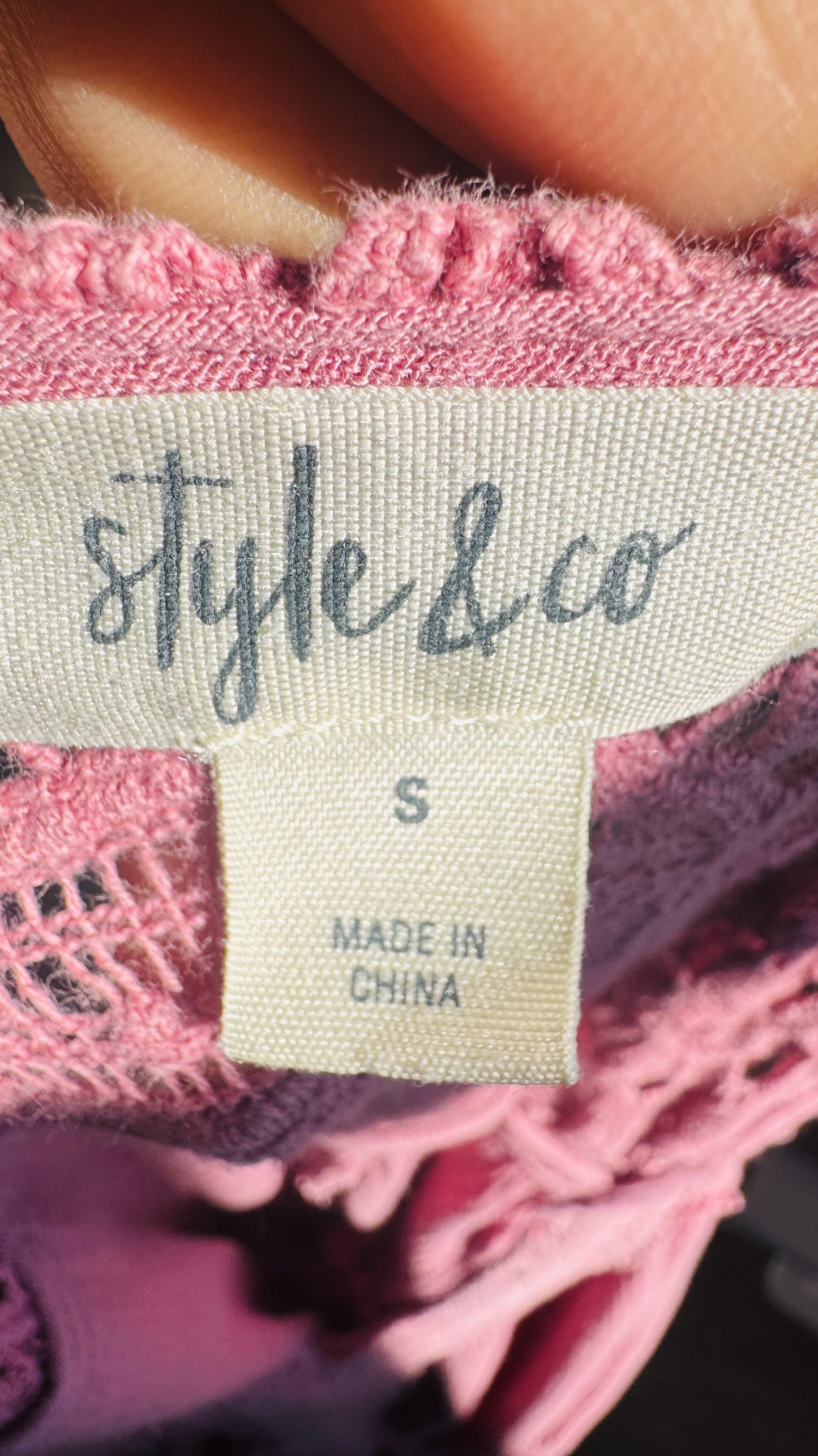 Style & Co Pink Crochet Lace Handkerchief Hem Dress - Size S
