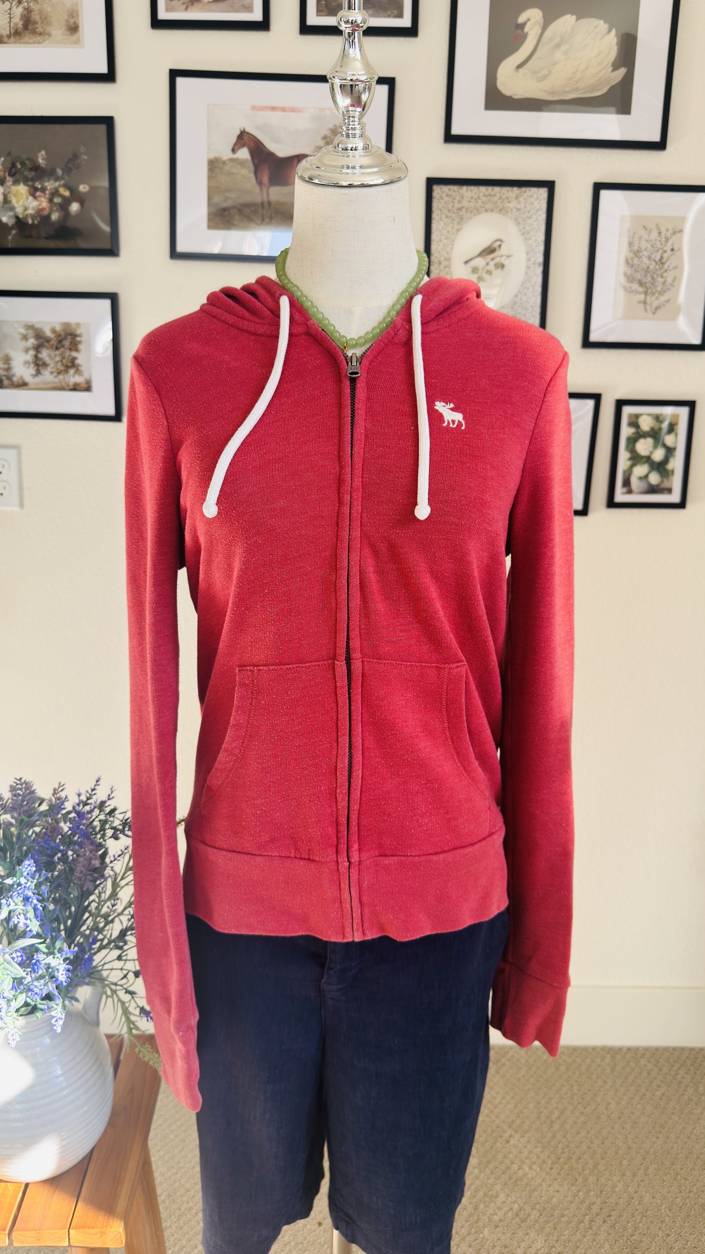 Abercrombie & Fitch Red Full-Zip Logo Hoodie - Size M