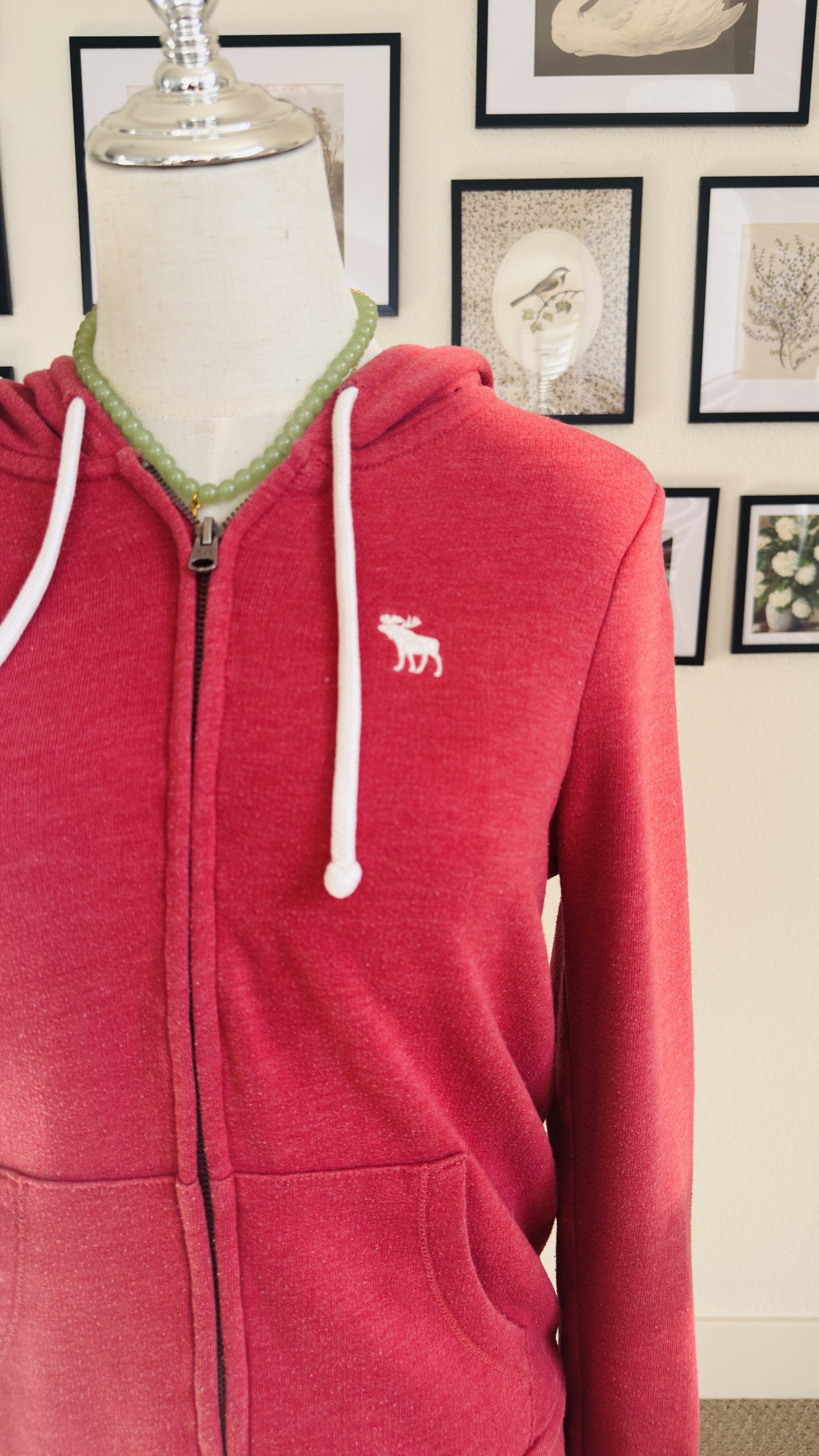 Abercrombie & Fitch Red Full-Zip Logo Hoodie - Size M