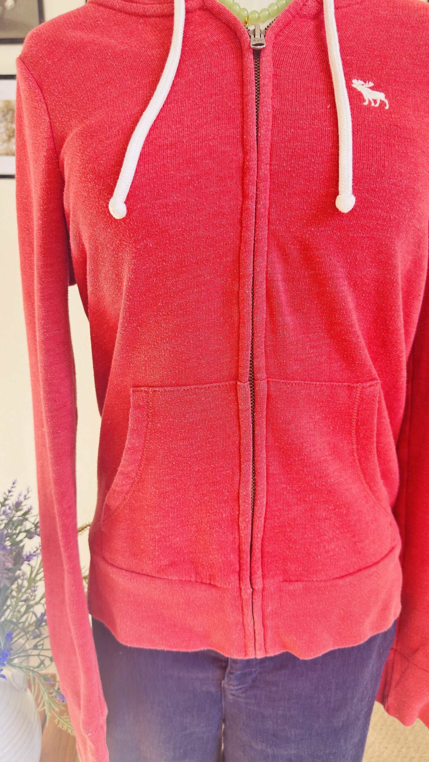 Abercrombie & Fitch Red Full-Zip Logo Hoodie - Size M