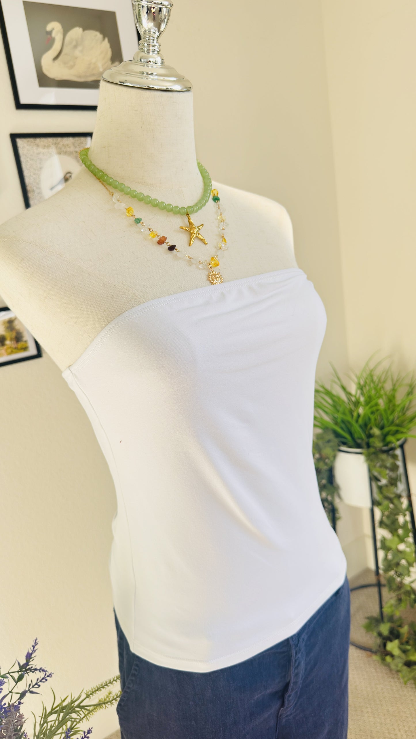 Trendy Queen White Strapless Tube Top - Size M