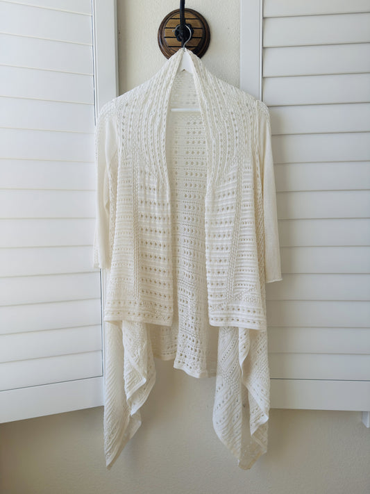 Unbranded Ivory Pointelle Knit Open Front Draped Cardigan - Size M
