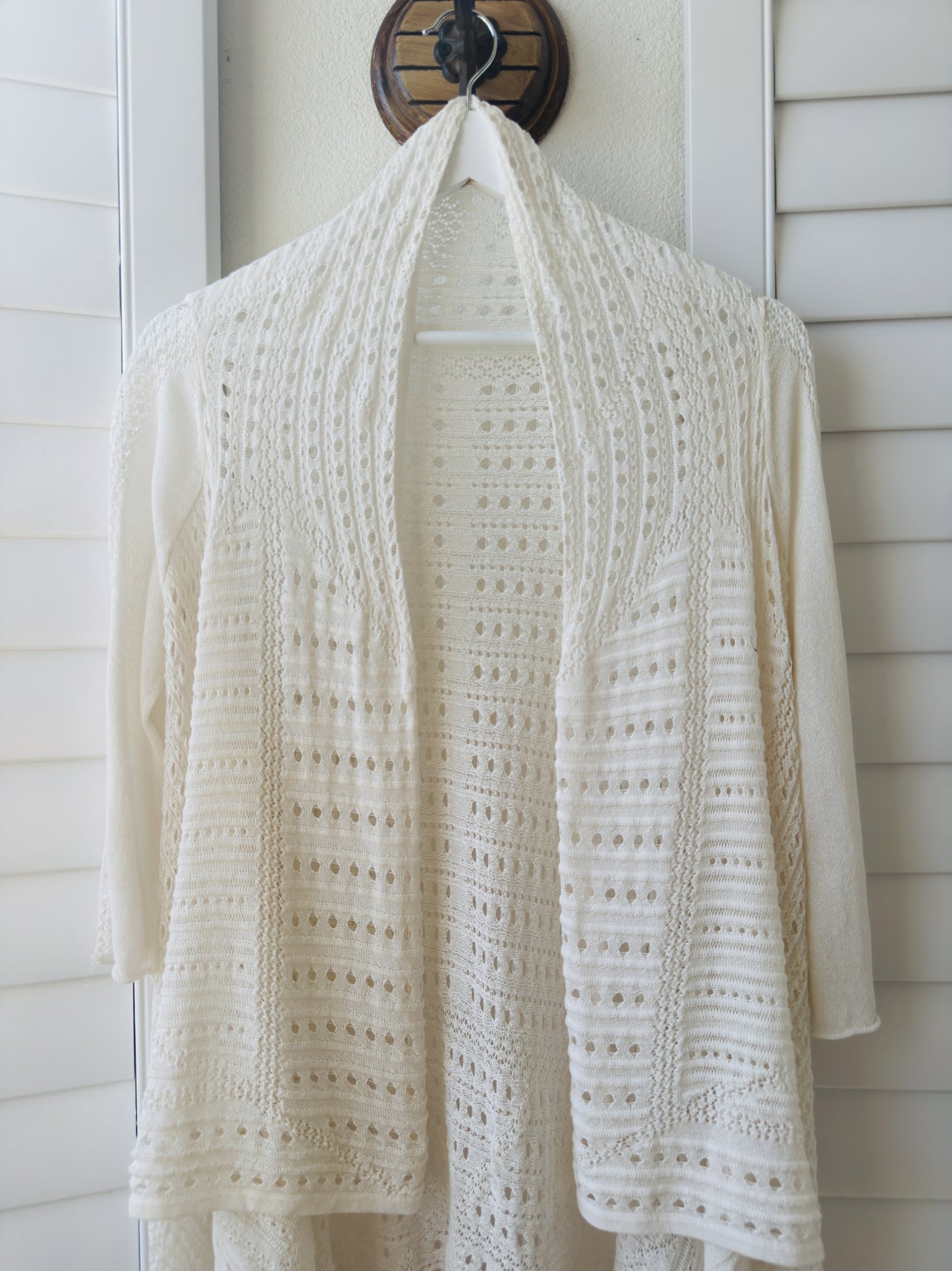 Unbranded Ivory Pointelle Knit Open Front Draped Cardigan - Size M