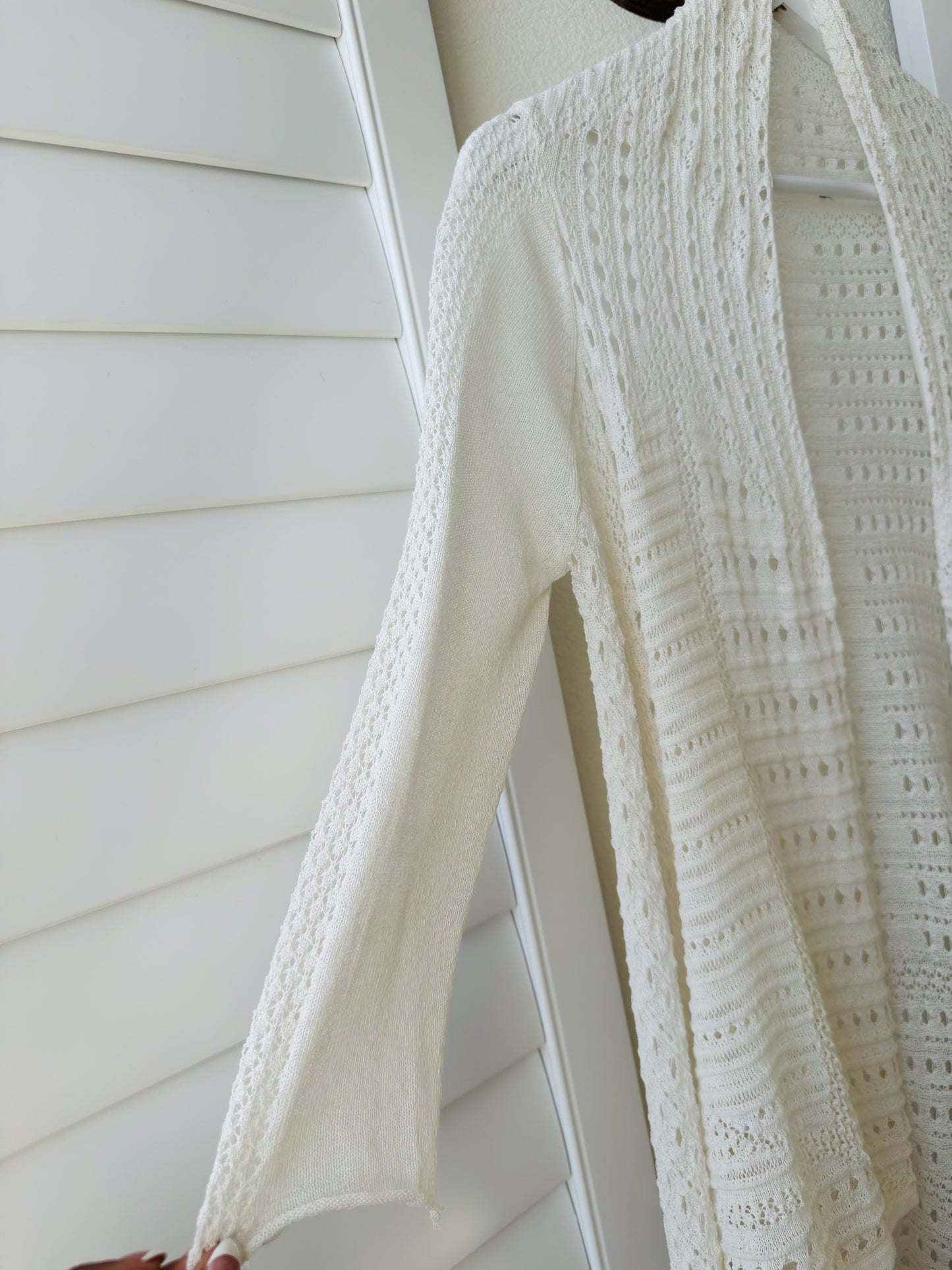 Unbranded Ivory Pointelle Knit Open Front Draped Cardigan - Size M