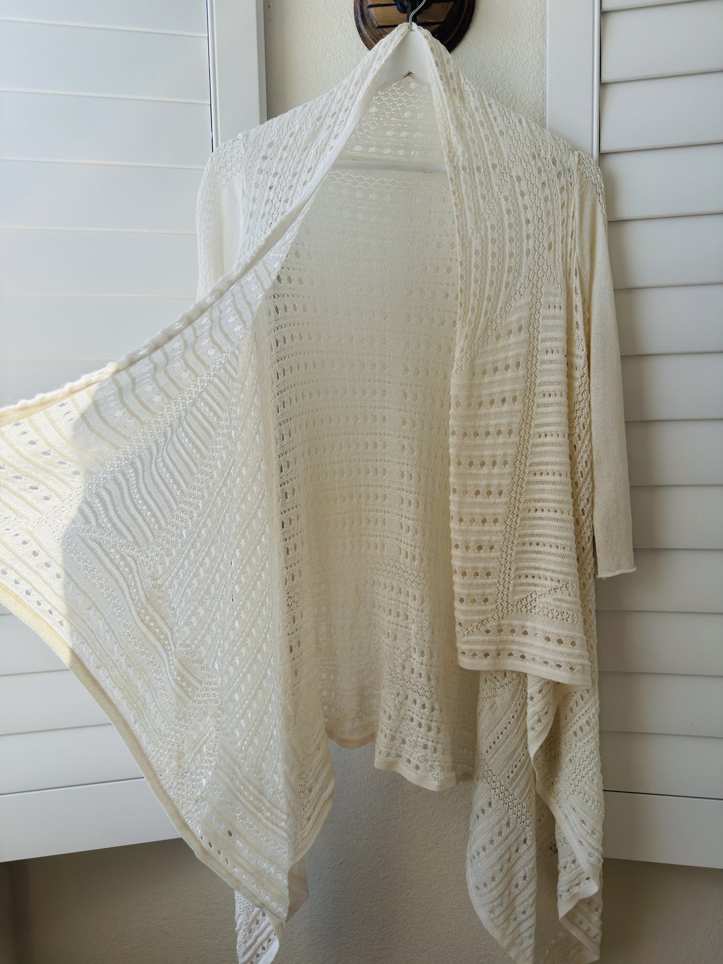 Unbranded Ivory Pointelle Knit Open Front Draped Cardigan - Size M