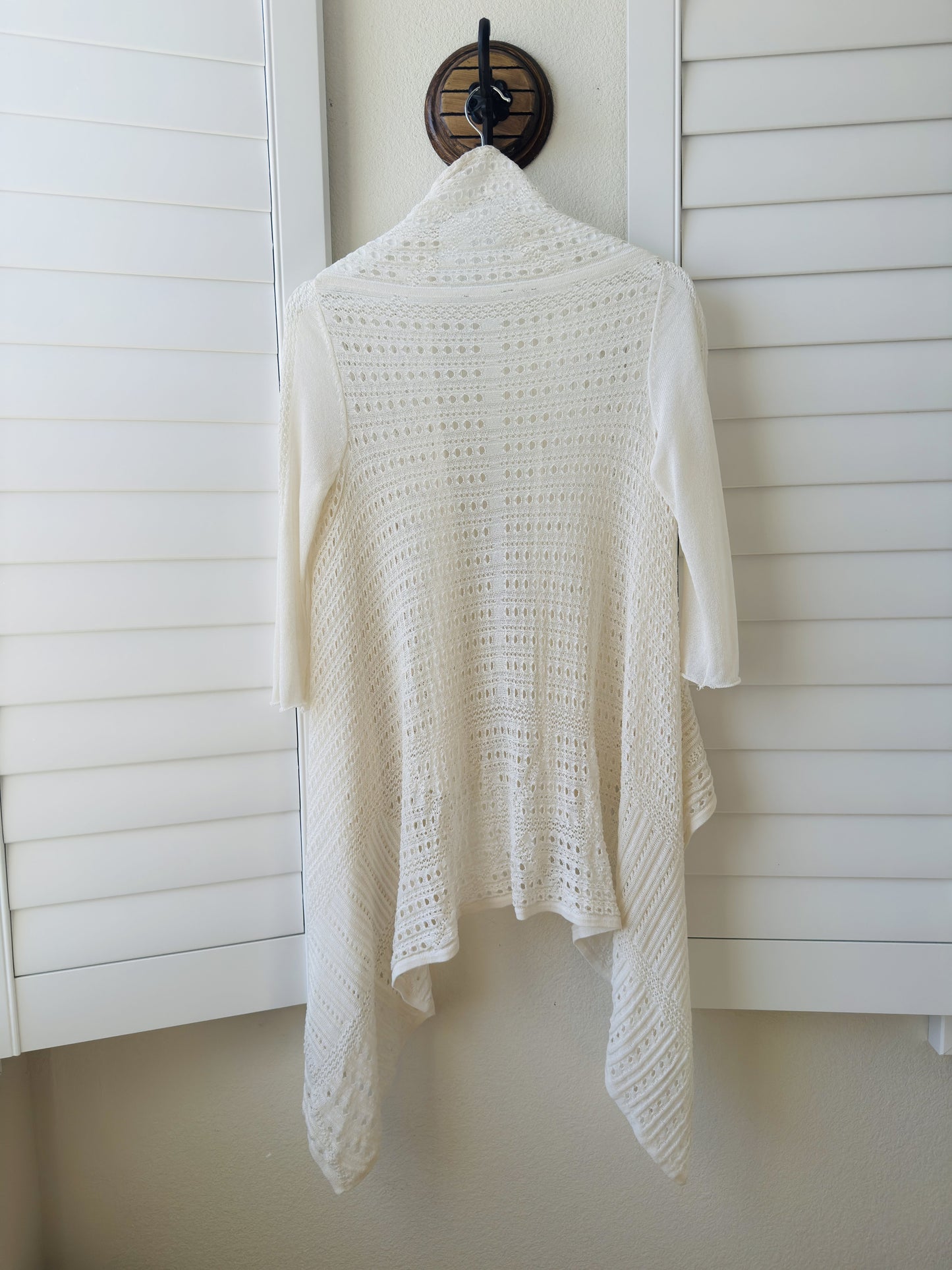 Unbranded Ivory Pointelle Knit Open Front Draped Cardigan - Size M