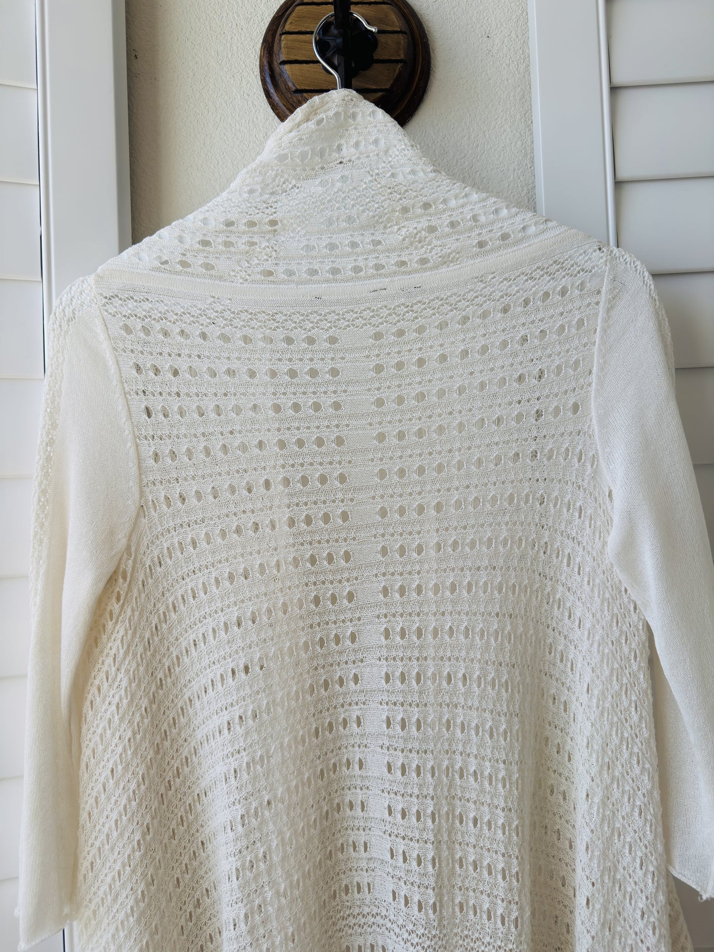 Unbranded Ivory Pointelle Knit Open Front Draped Cardigan - Size M