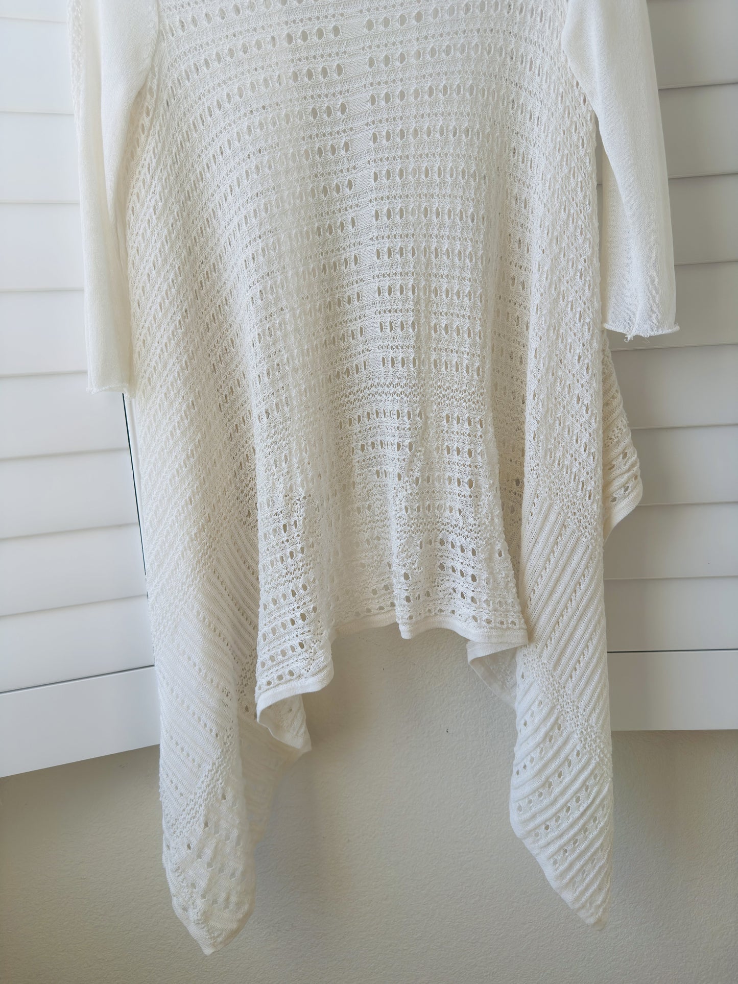 Unbranded Ivory Pointelle Knit Open Front Draped Cardigan - Size M