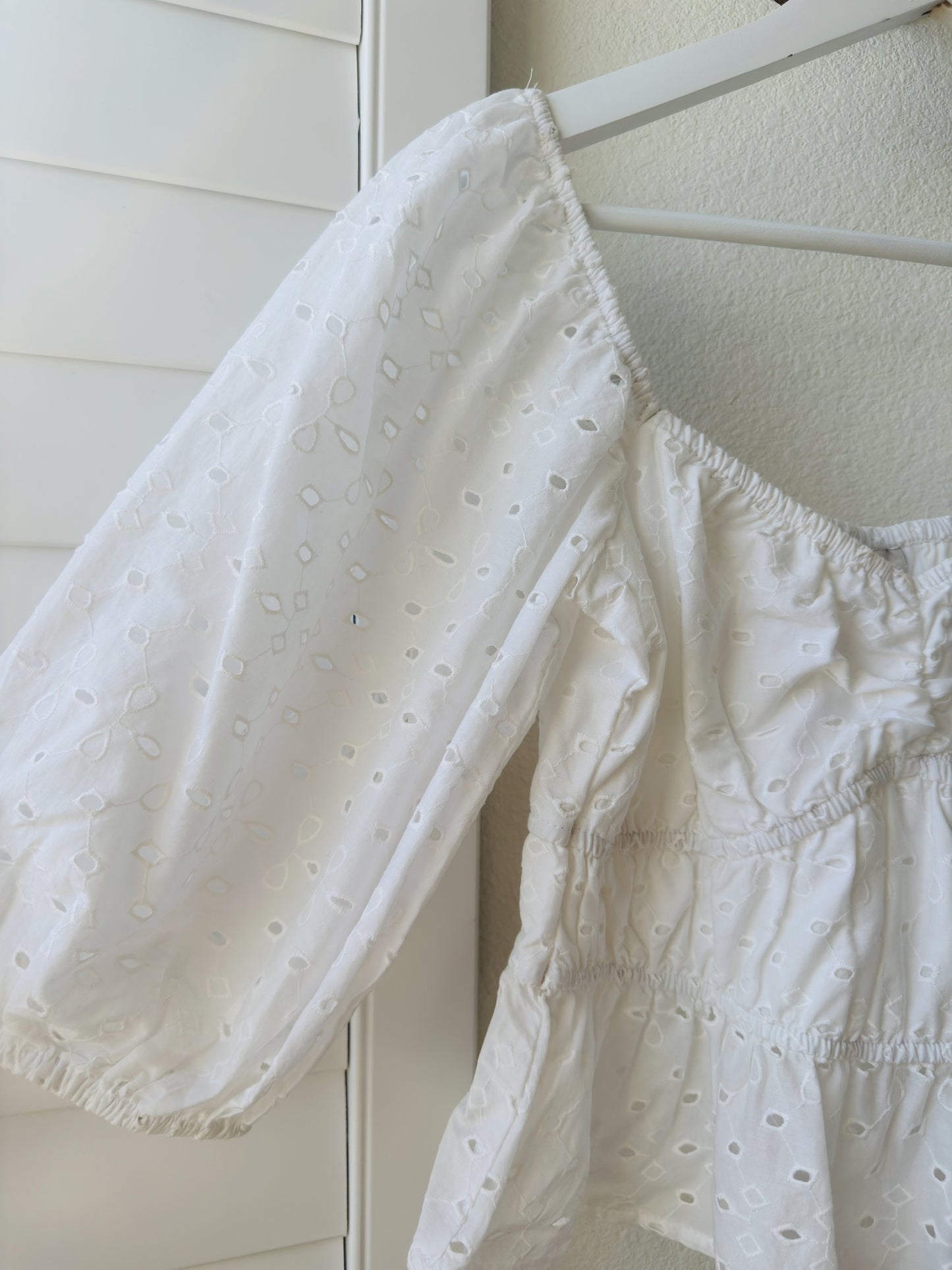 A New Day White Eyelet Puff Sleeve Peplum Top Size S