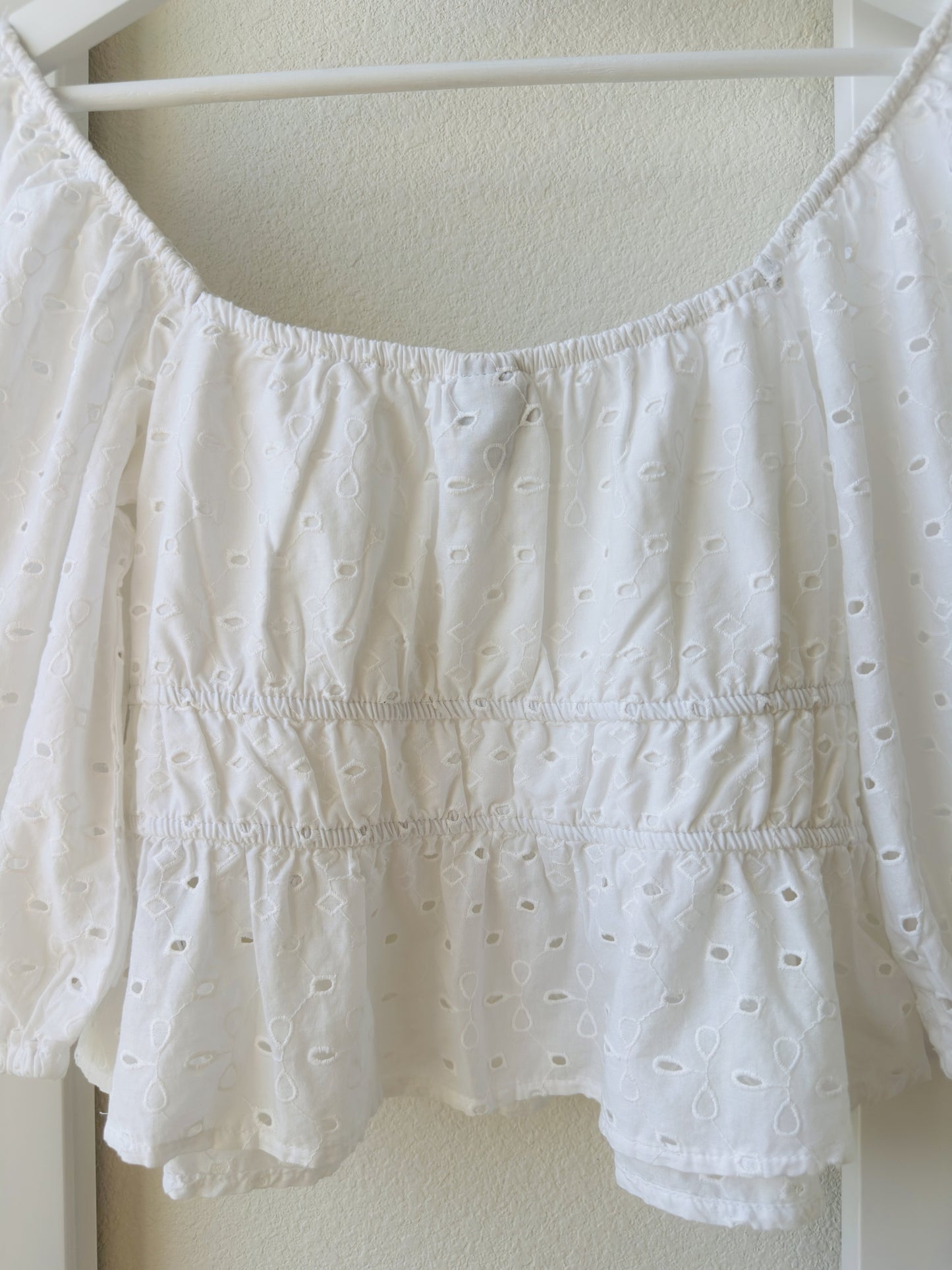 A New Day White Eyelet Puff Sleeve Peplum Top Size S