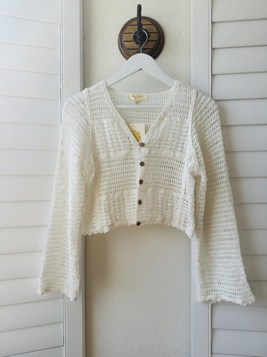 Rebellion Again White Crochet Cropped Cardigan - Size S